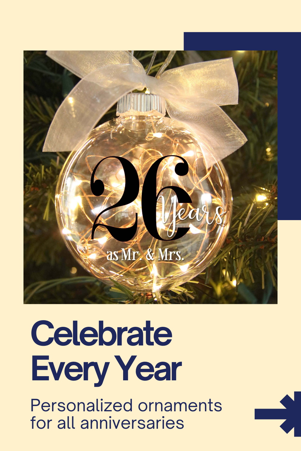 Custom wedding anniversary ornament with personalized year