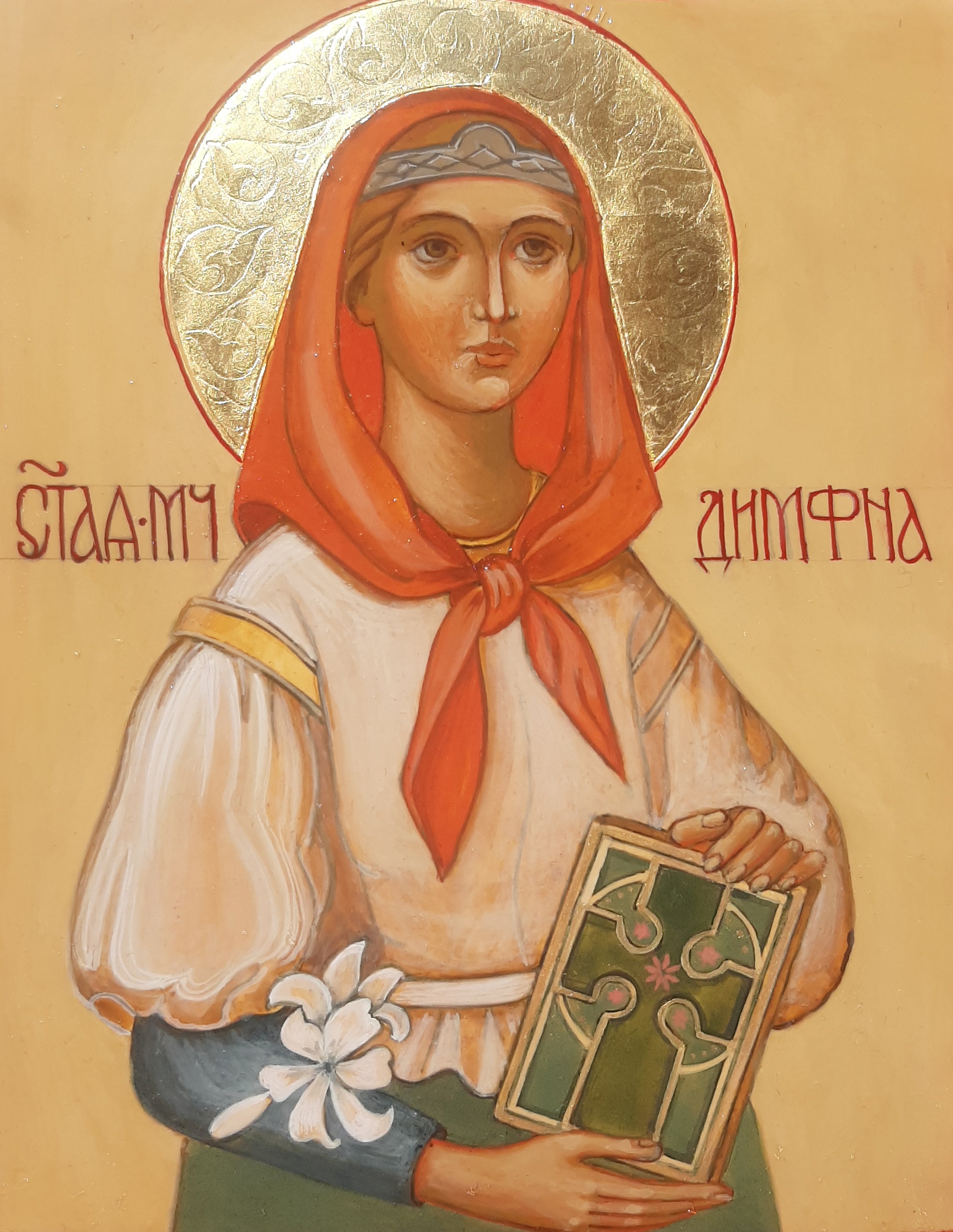 St. Dymphna icon artwork – Catholic patron saint of anxiety