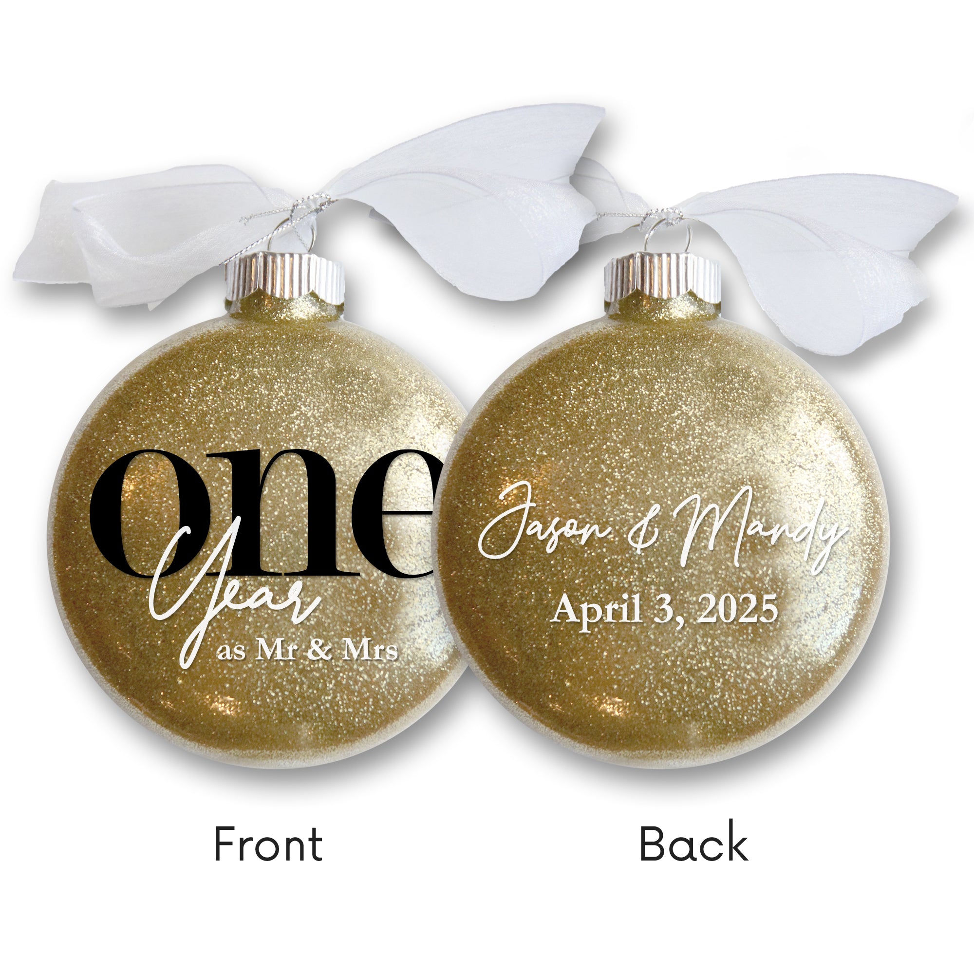 1st First Wedding Anniversary Glitter Christmas Ornament