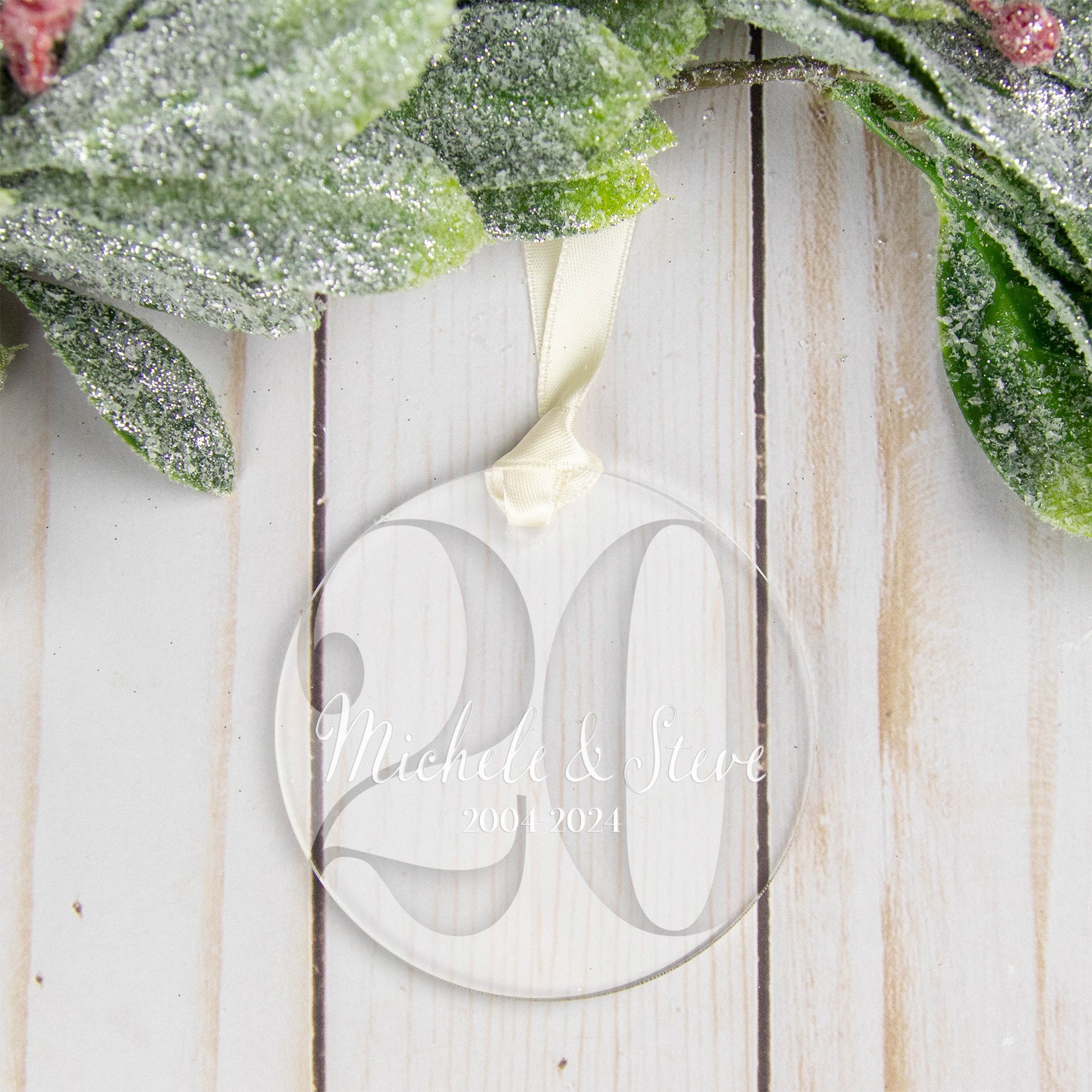 Personalized 20th Wedding Anniversary Ornament - Twenty Year Anniversary Gift - Engraved Acrylic Christmas Keepsake - Firefly Wishes