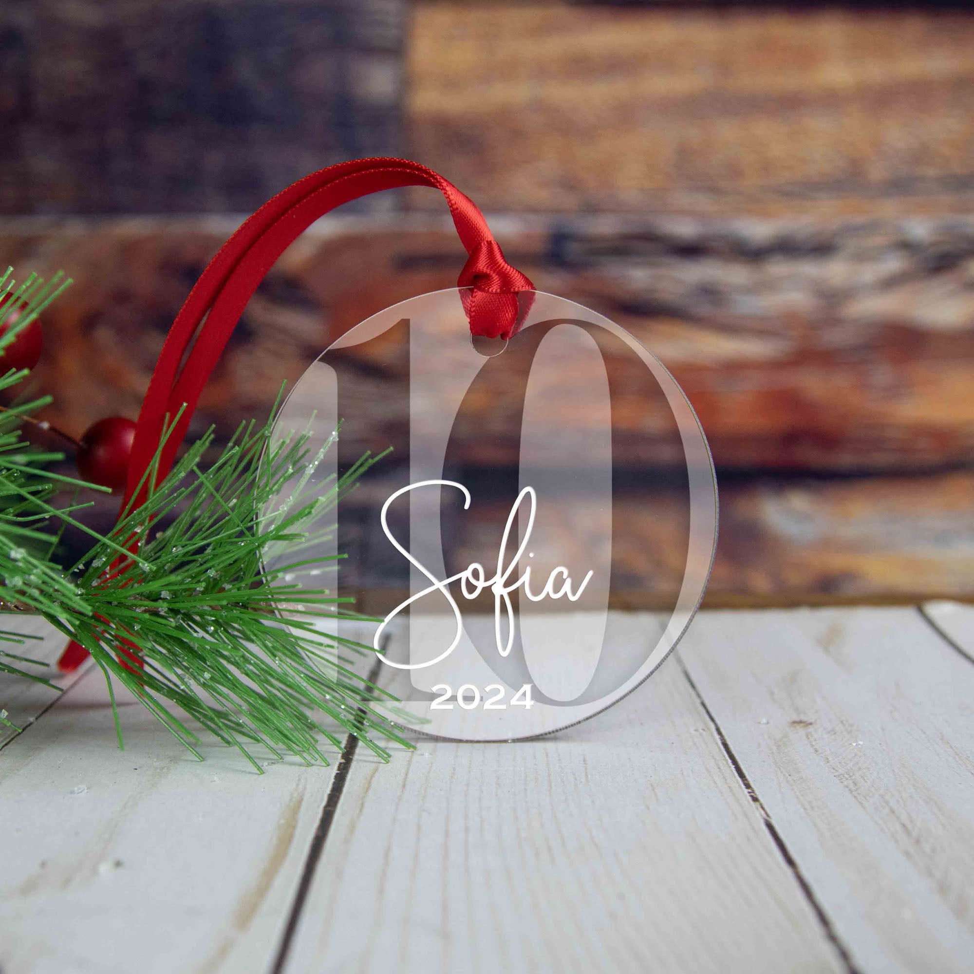 Personalized 10th Birthday Acrylic Christmas Ornament, Gift Box Included
