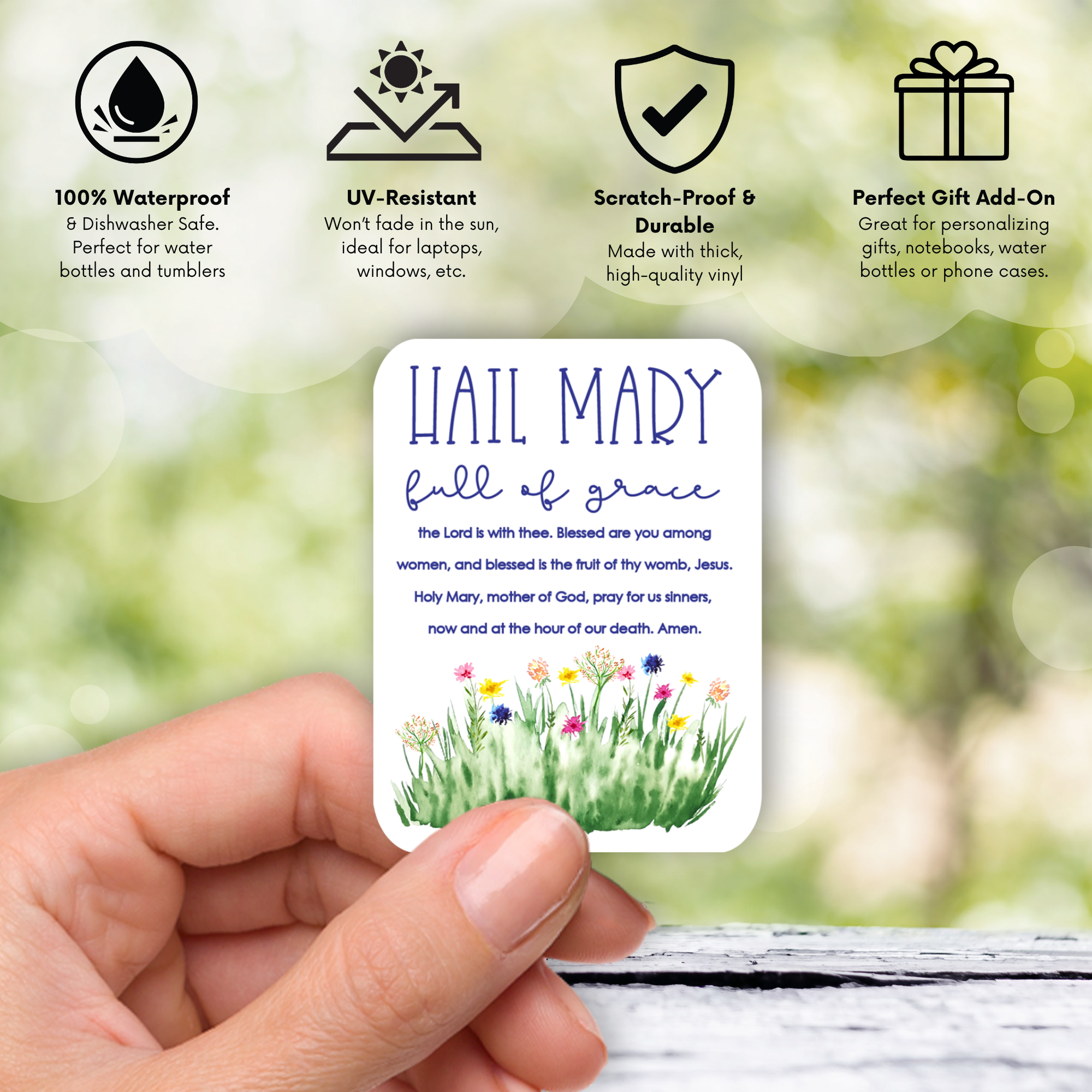 Hail Mary Waterproof Vinyl Sticker – Catholic Prayer & Devotion