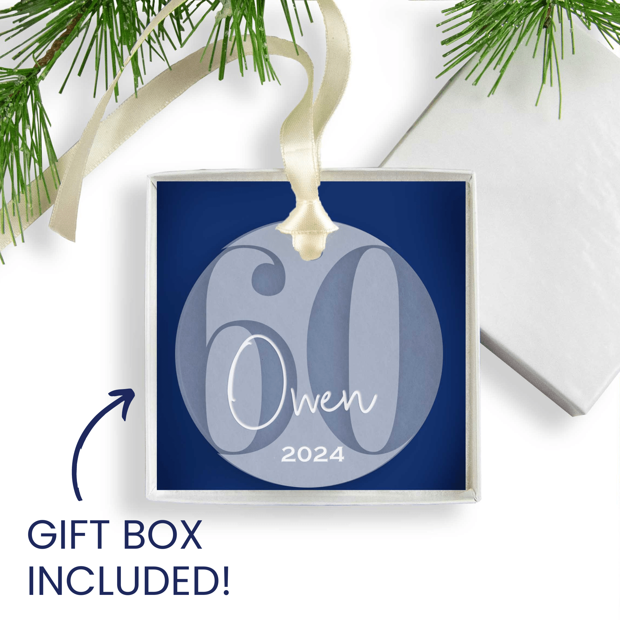 Personalized 60th Birthday Acrylic Christmas Ornament, Gift Box Included - Firefly Wishes