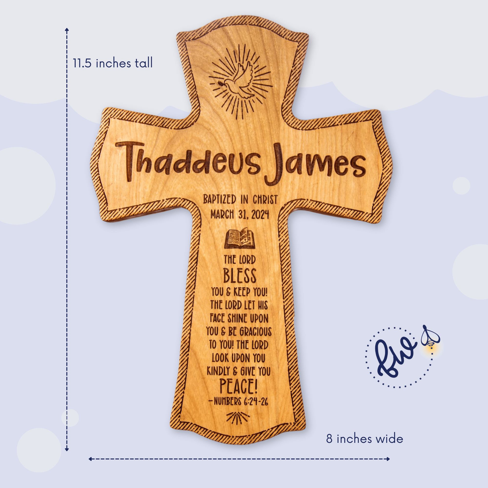Baptism Personalized Wood Cross - Engraved Baby Name & Date - Firefly Wishes