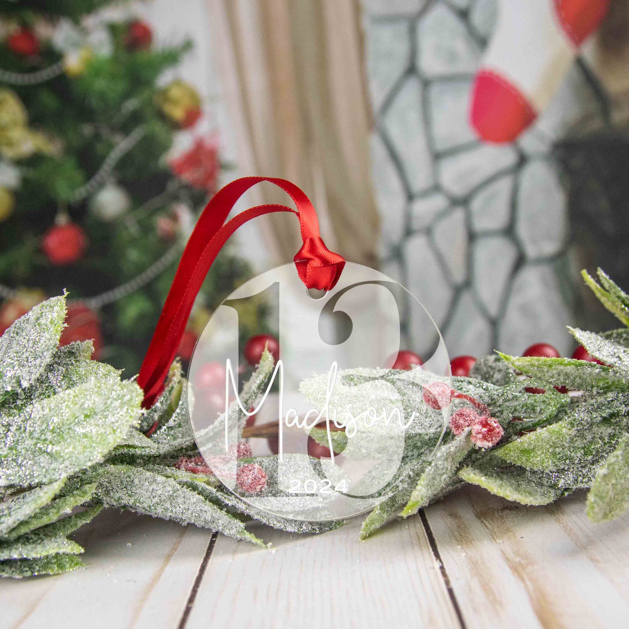 Personalized 13th Birthday Acrylic Christmas Ornament, Gift Box Included
