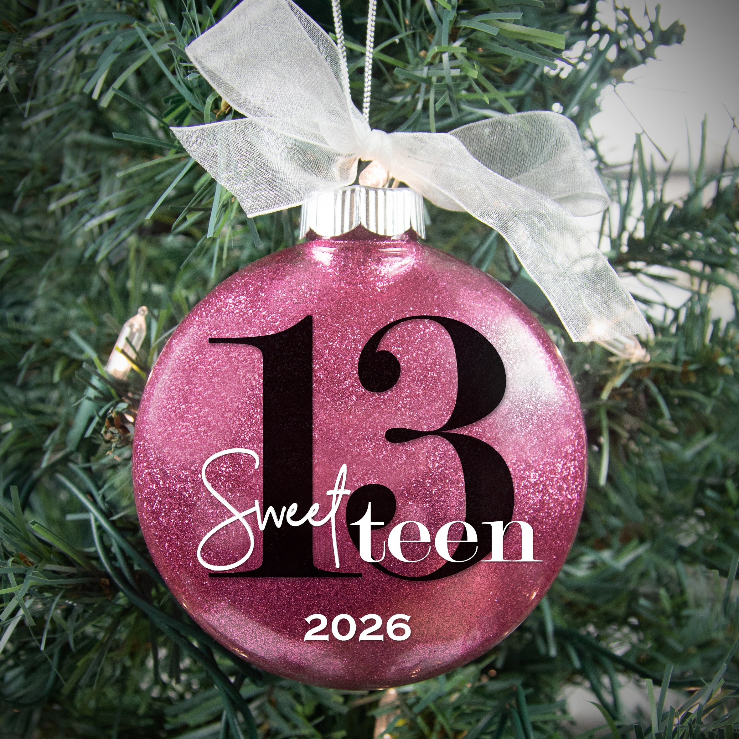 Personalized 13th Birthday Sweet Teen Glitter Christmas Ornament - Custom Name & Year Keepsake