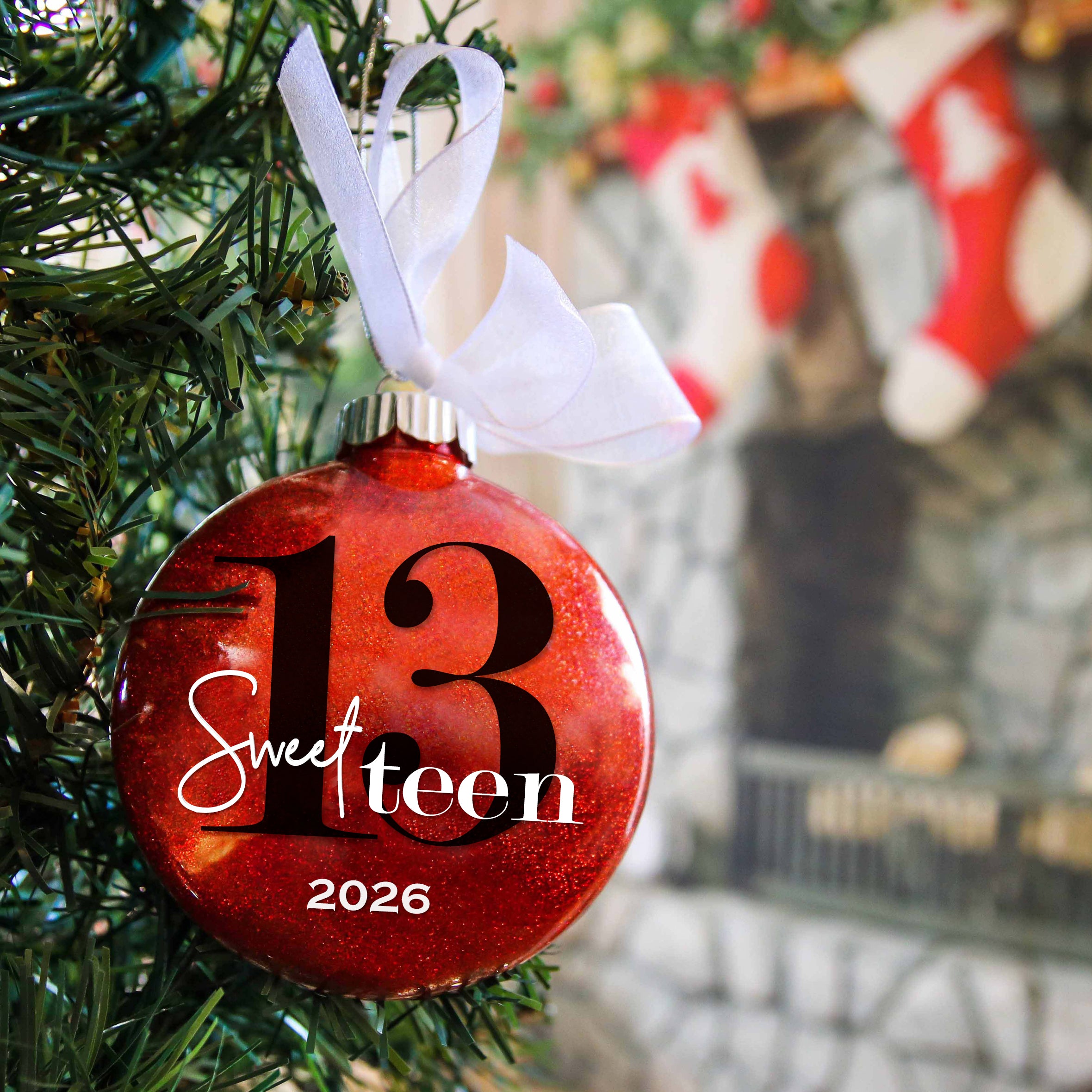 Personalized 13th Birthday Sweet Teen Glitter Christmas Ornament - Custom Name & Year Keepsake