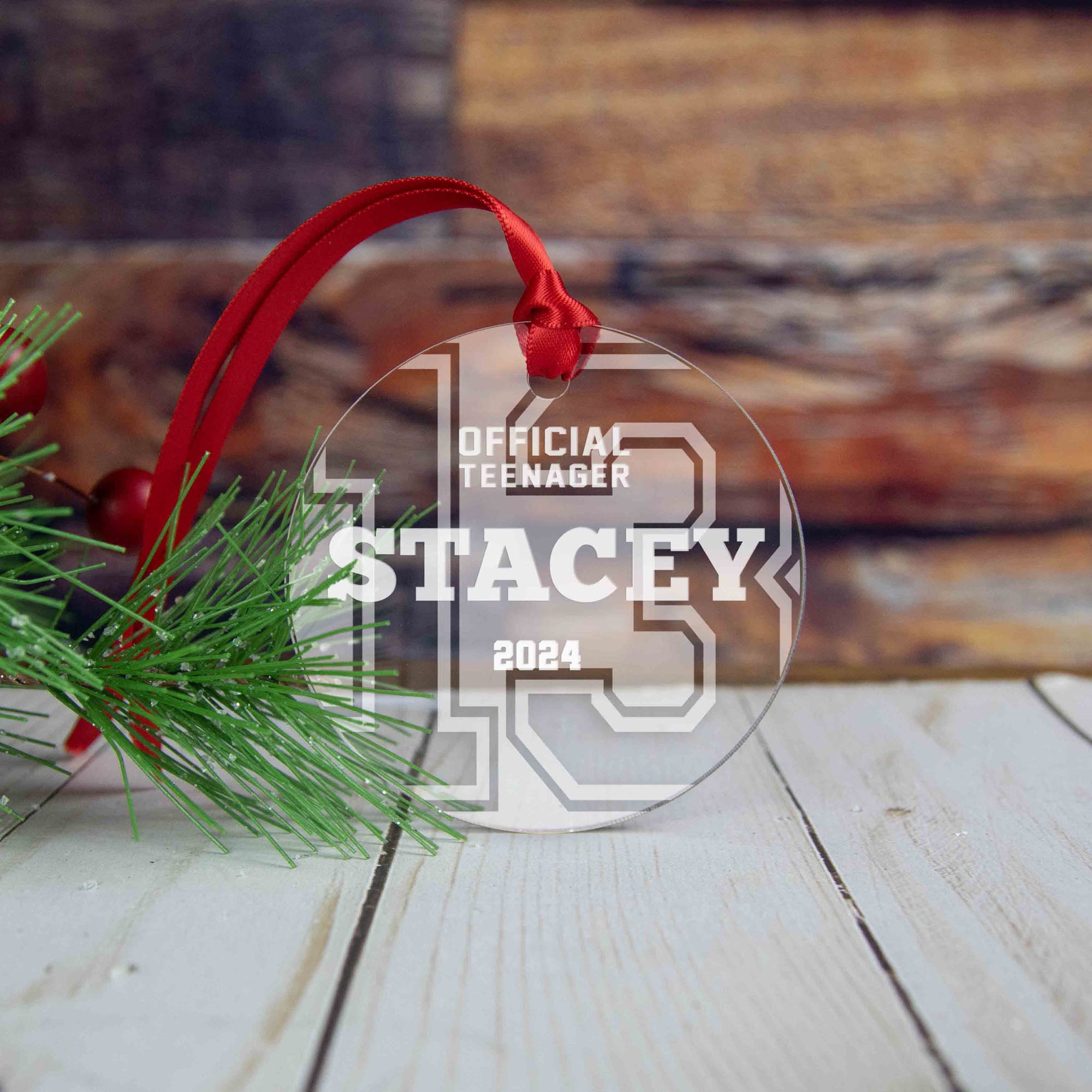 Personalized 13th Birthday "Official Teenager" Acrylic Christmas Ornament, Gift Box Included