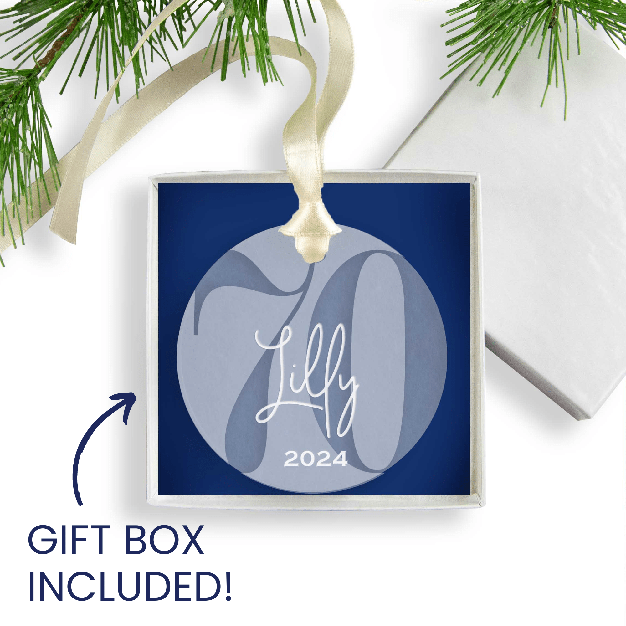 Personalized 70th Birthday Acrylic Christmas Ornament, Gift Box Included - Firefly Wishes