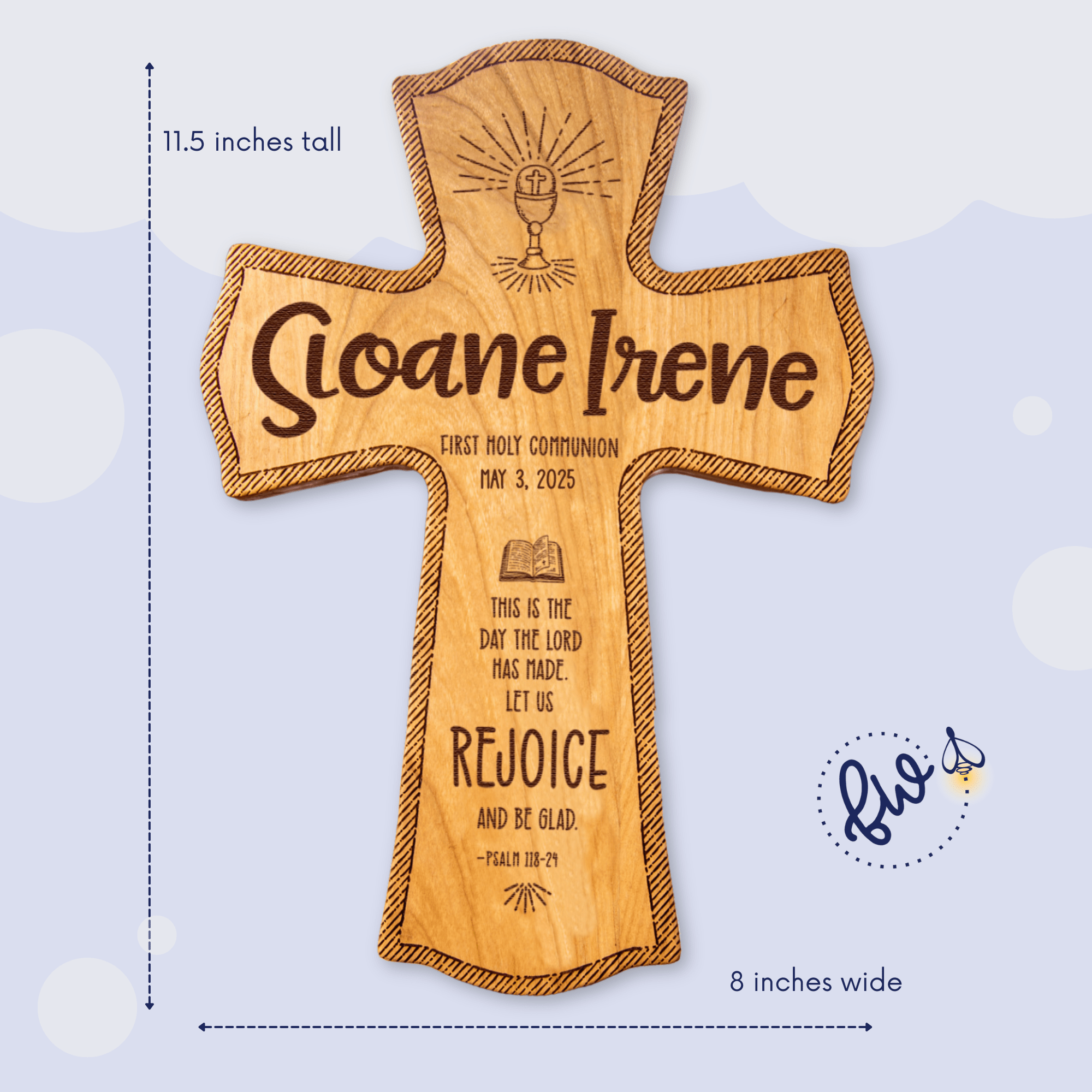 First Holy Communion Personalized Wood Cross - Catholic Keepsake Gift - Firefly Wishes