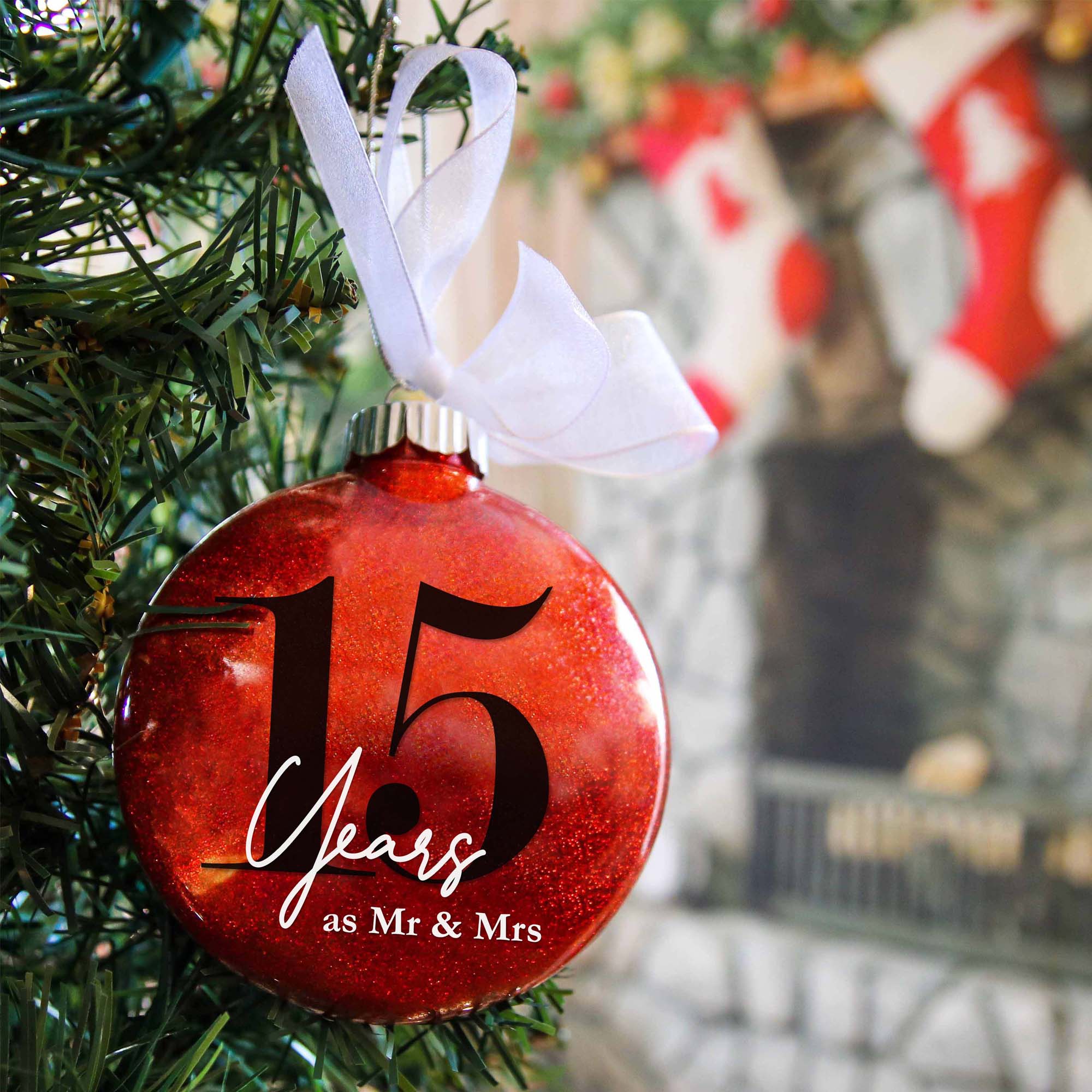 15th Wedding Anniversary Glitter Christmas Ornament