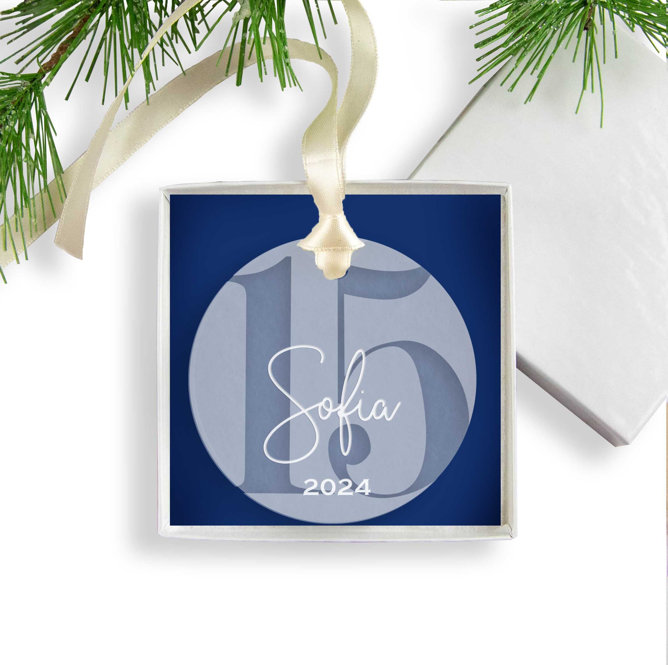 Personalized 15th Birthday Acrylic Christmas Ornament, Gift Box Included