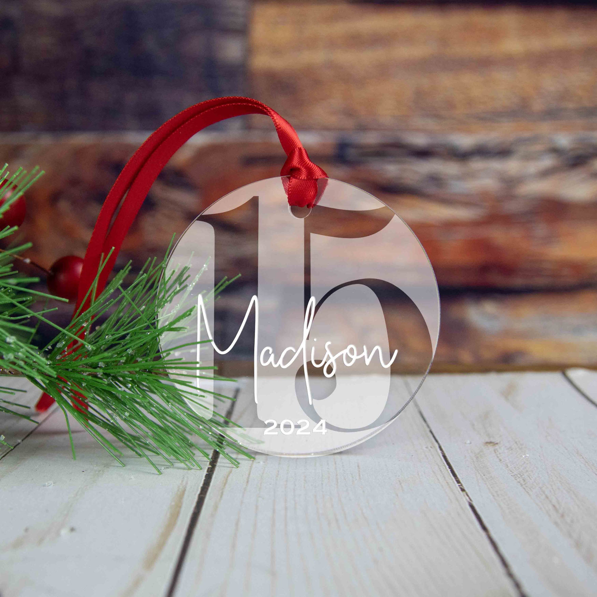 Personalized 15th Birthday Acrylic Christmas Ornament, Gift Box Included
