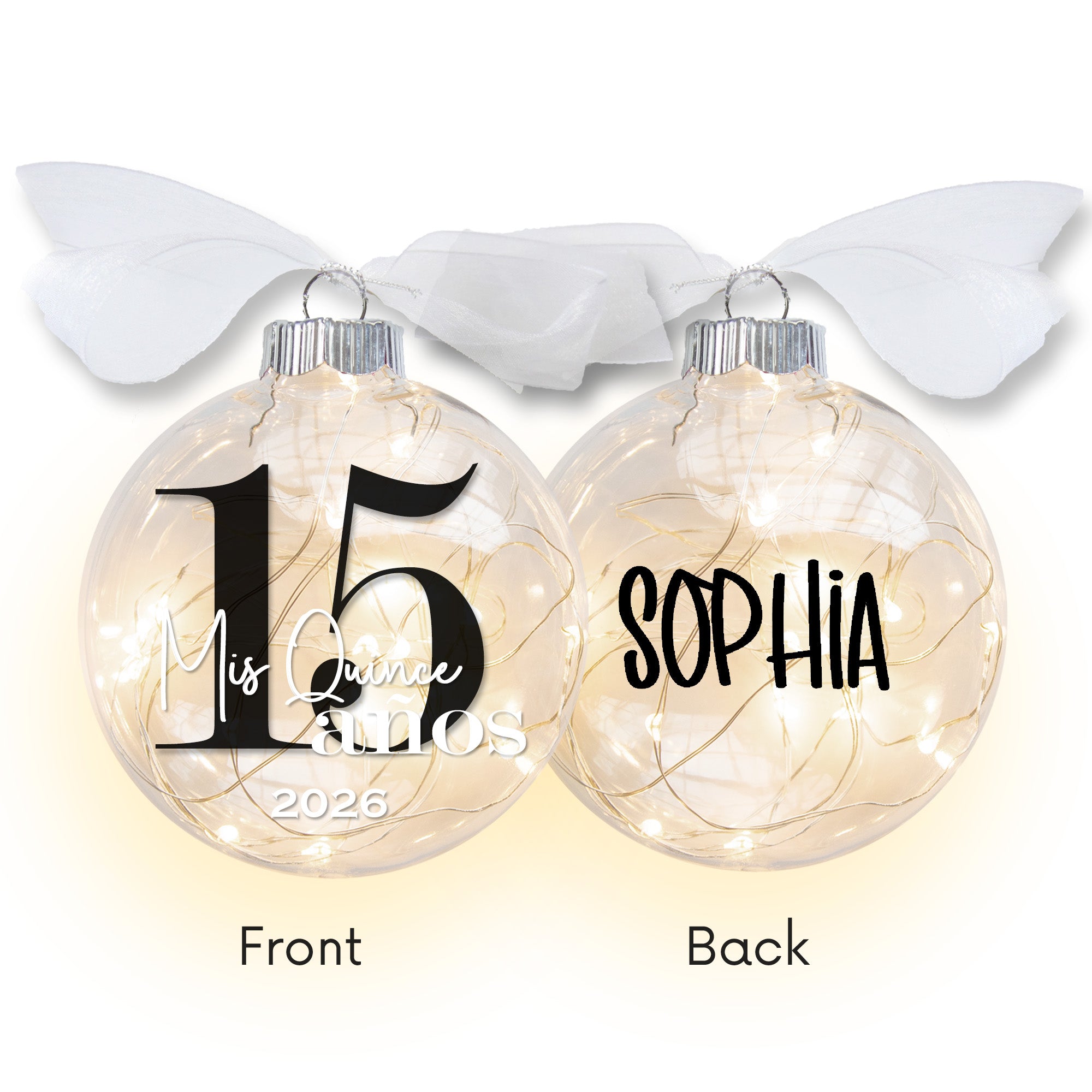Personalized 15 Mis Quince Años Birthday Lighted Christmas Ornament