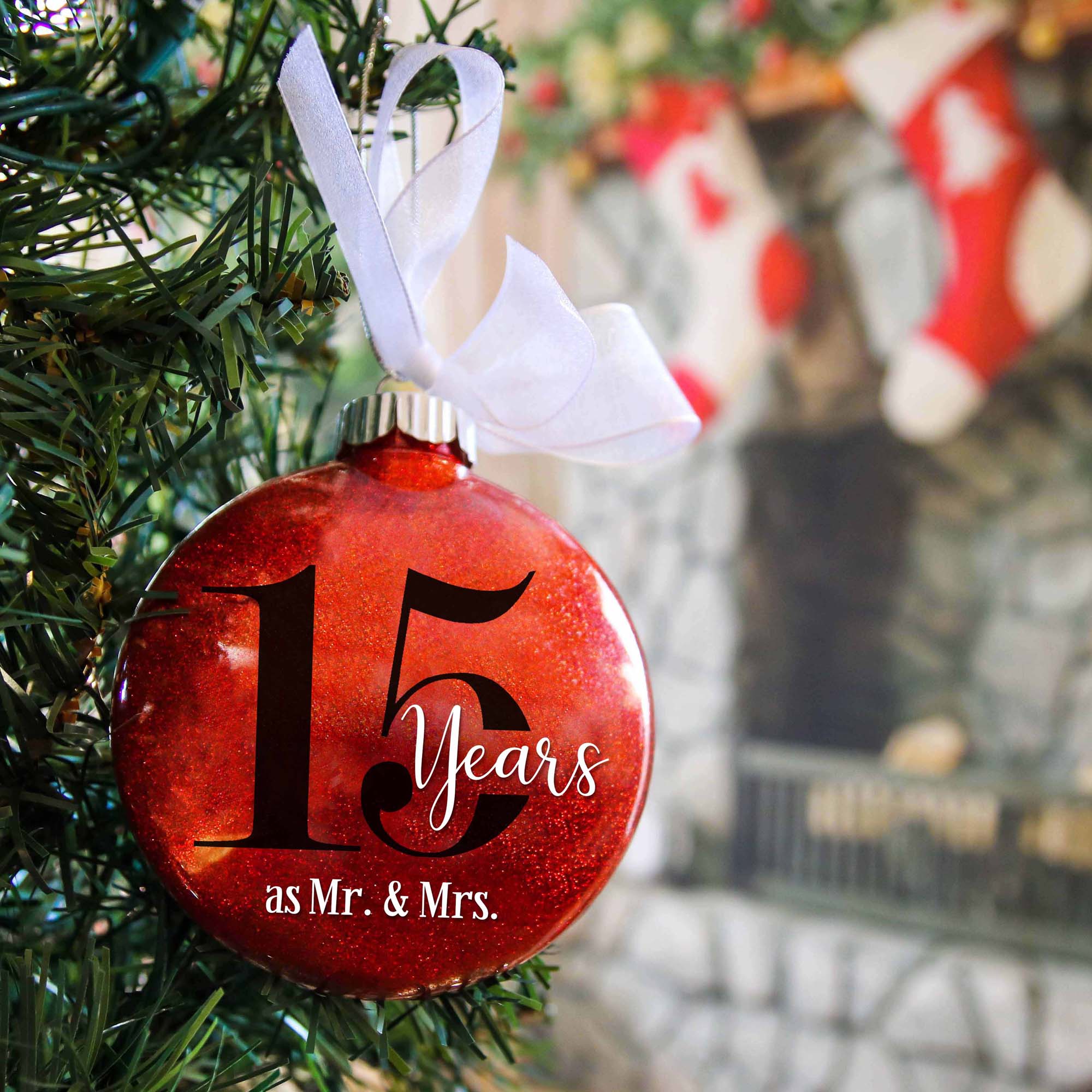 15th Wedding Anniversary Glitter Christmas Ornament