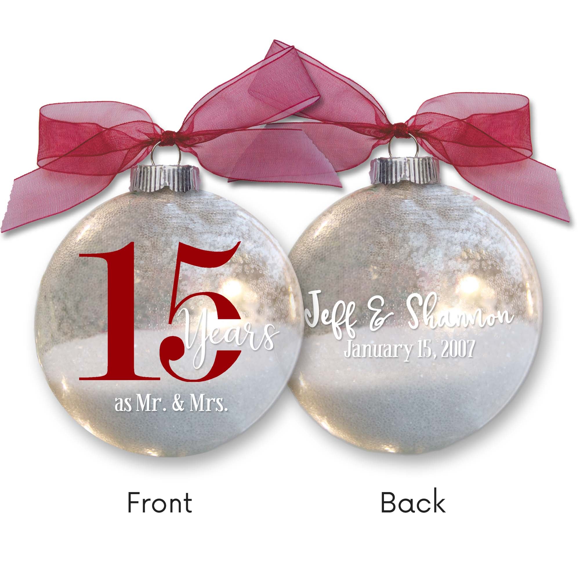 15th Wedding Anniversary Glitter Christmas Ornament