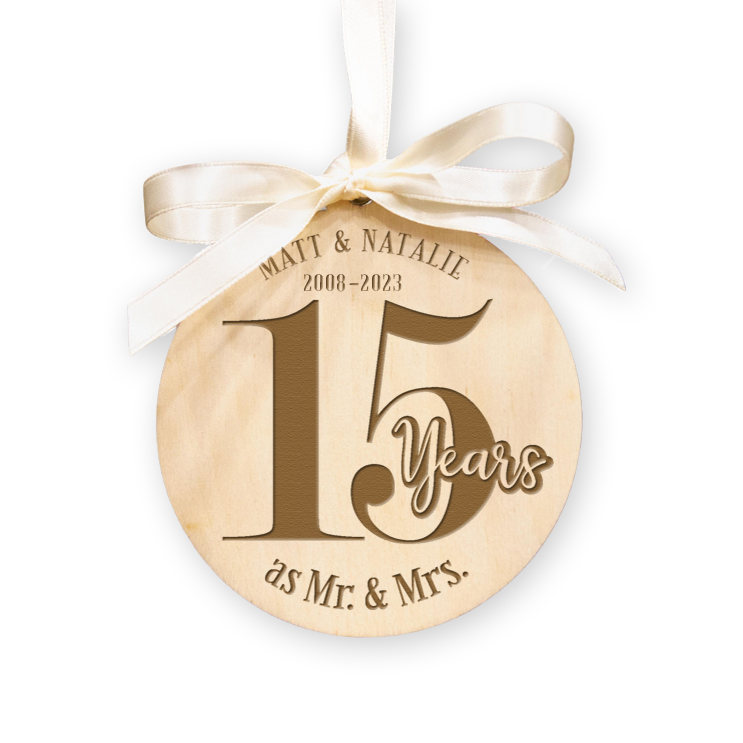 15th Wedding Anniversary Wood Christmas Ornament