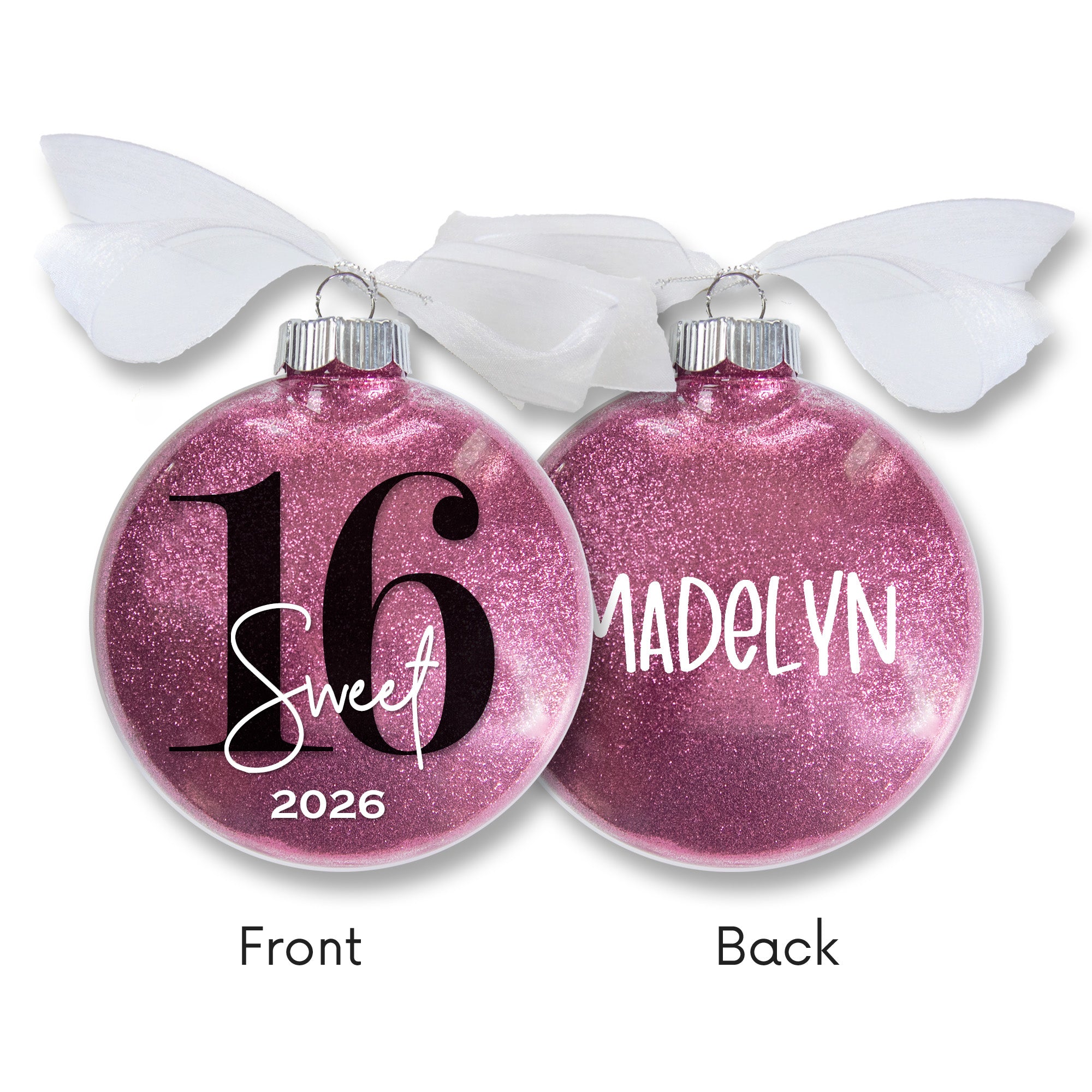 Personalized 16 Sweet Sixteen Birthday Glitter Christmas Ornament - Custom Name & Year Keepsake