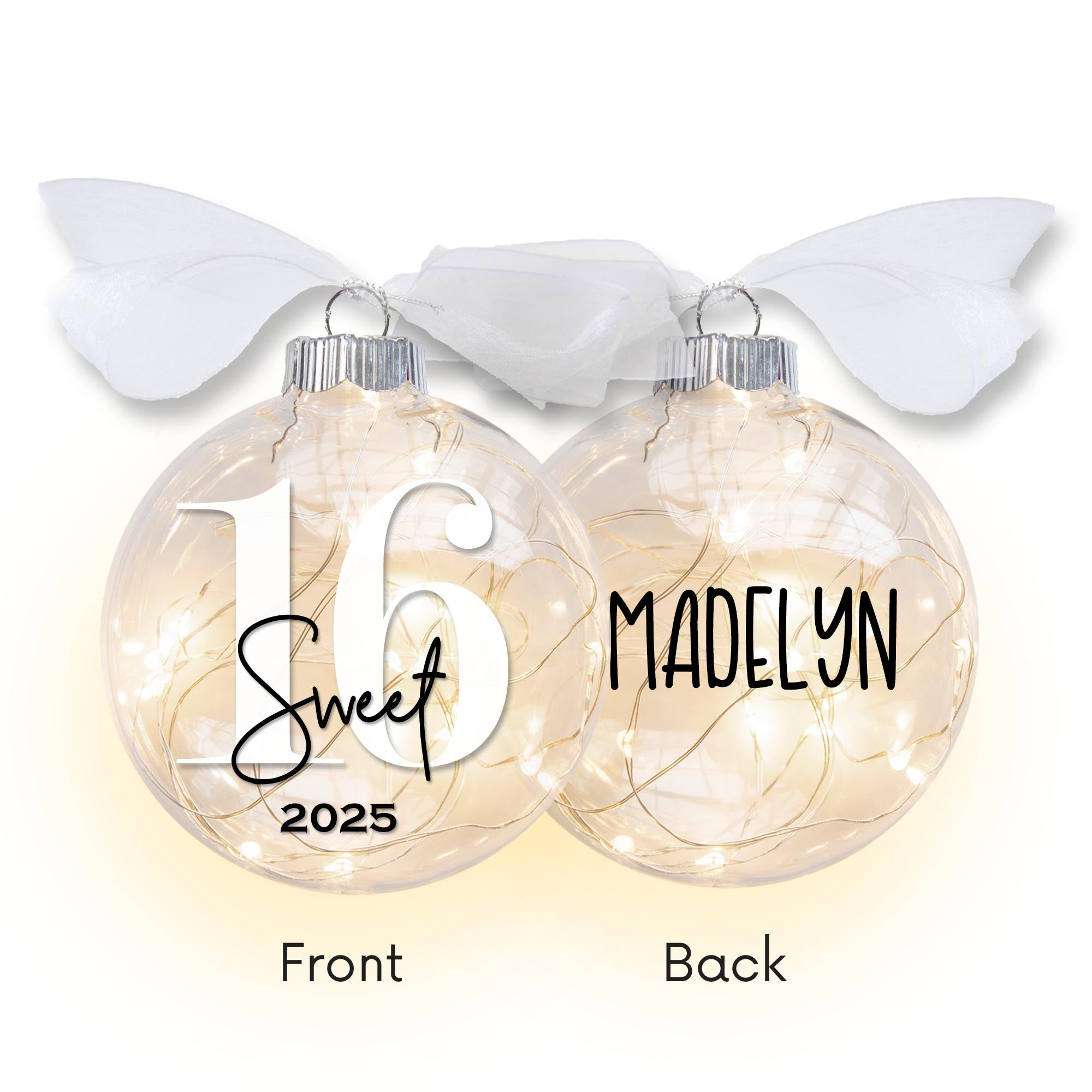 Personalized 16 Sweet Sixteen Lighted Birthday Ornament - Custom Name & Year