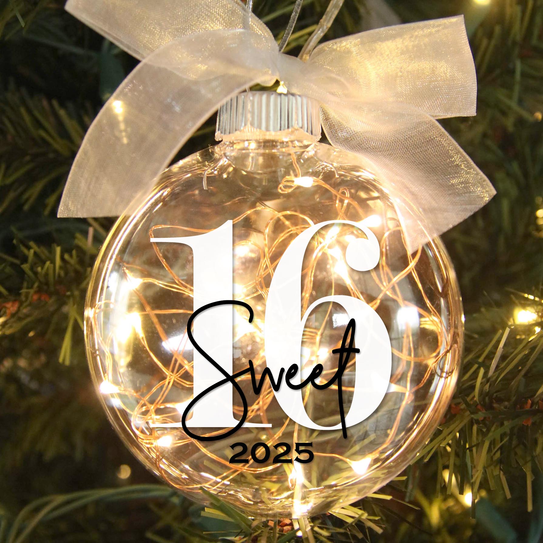 Personalized 16 Sweet Sixteen Lighted Birthday Ornament - Custom Name & Year