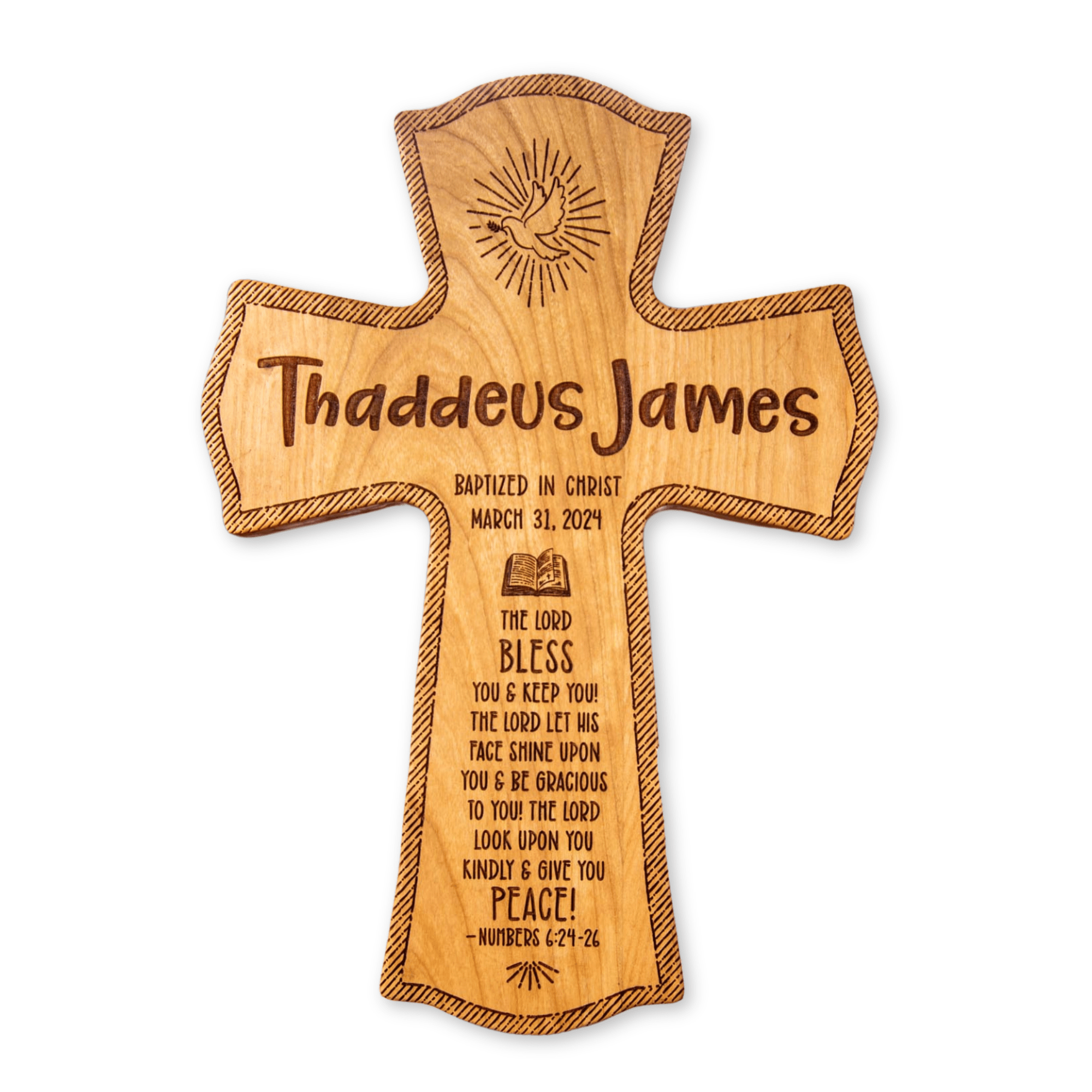 Baptism Personalized Wood Cross - Engraved Baby Name & Date - Firefly Wishes