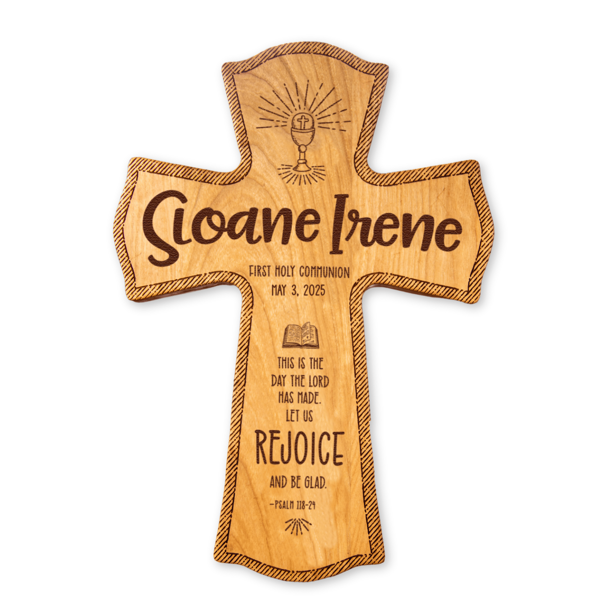 First Holy Communion Personalized Wood Cross - Catholic Keepsake Gift - Firefly Wishes