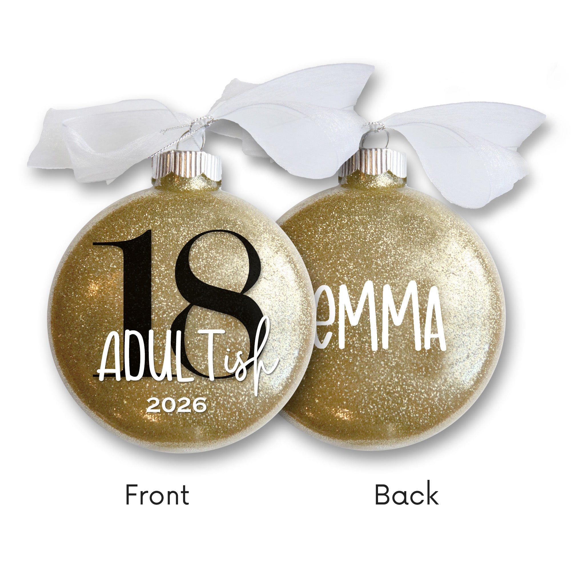 Personalized 18th Adultish Birthday Glitter Christmas Ornament - Custom Name & Year