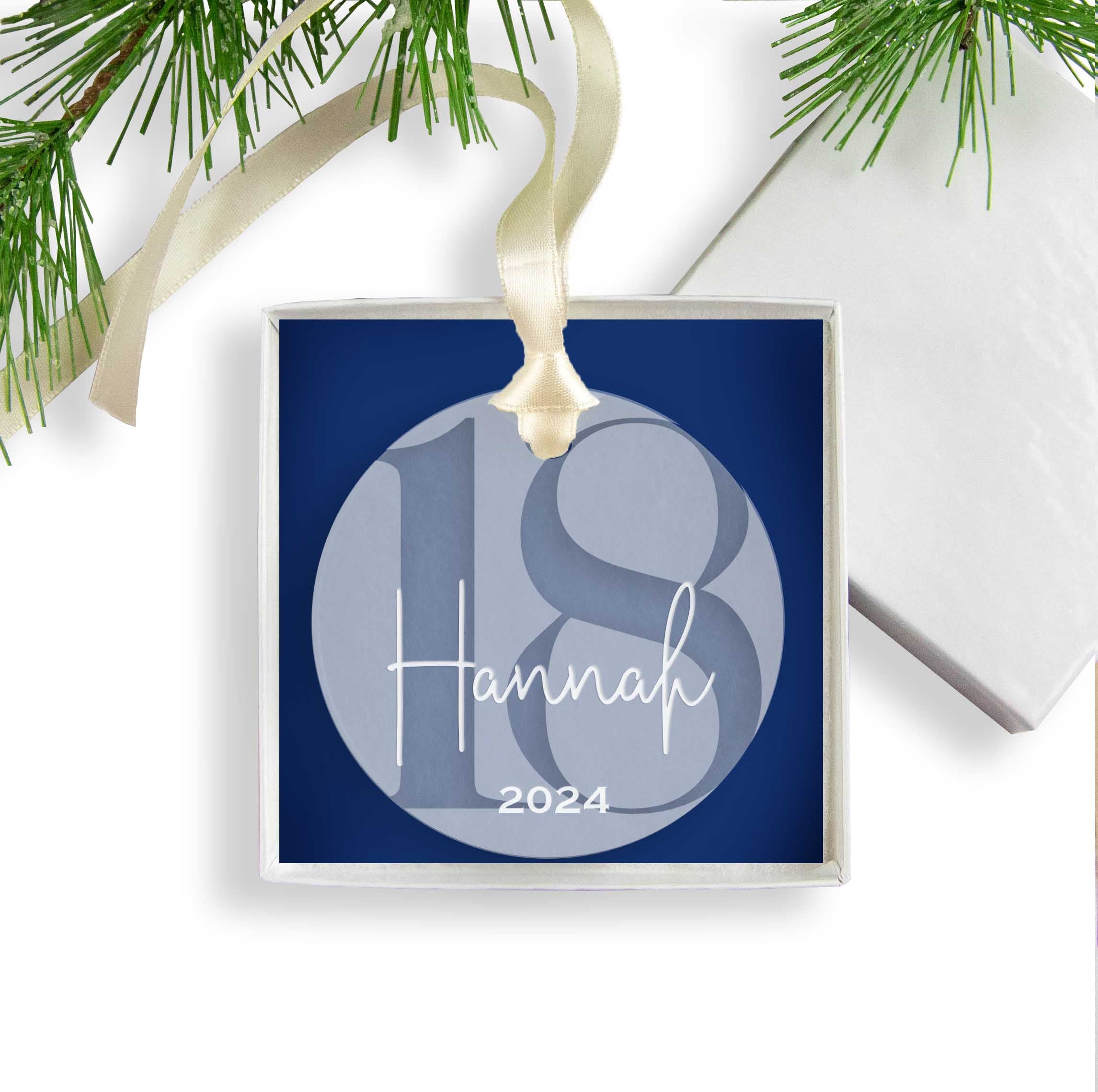Personalized 18th Birthday Acrylic Christmas Ornament, Gift Box Included