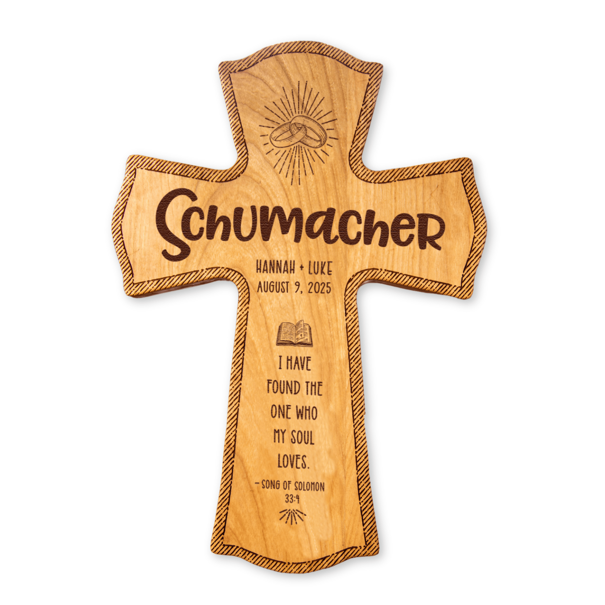 Personalized Wedding Gift - Engraved Marriage Wood Cross - Firefly Wishes