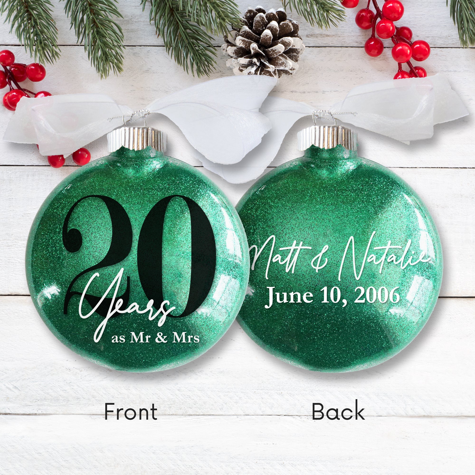 20th Wedding Anniversary Glitter Christmas Ornament