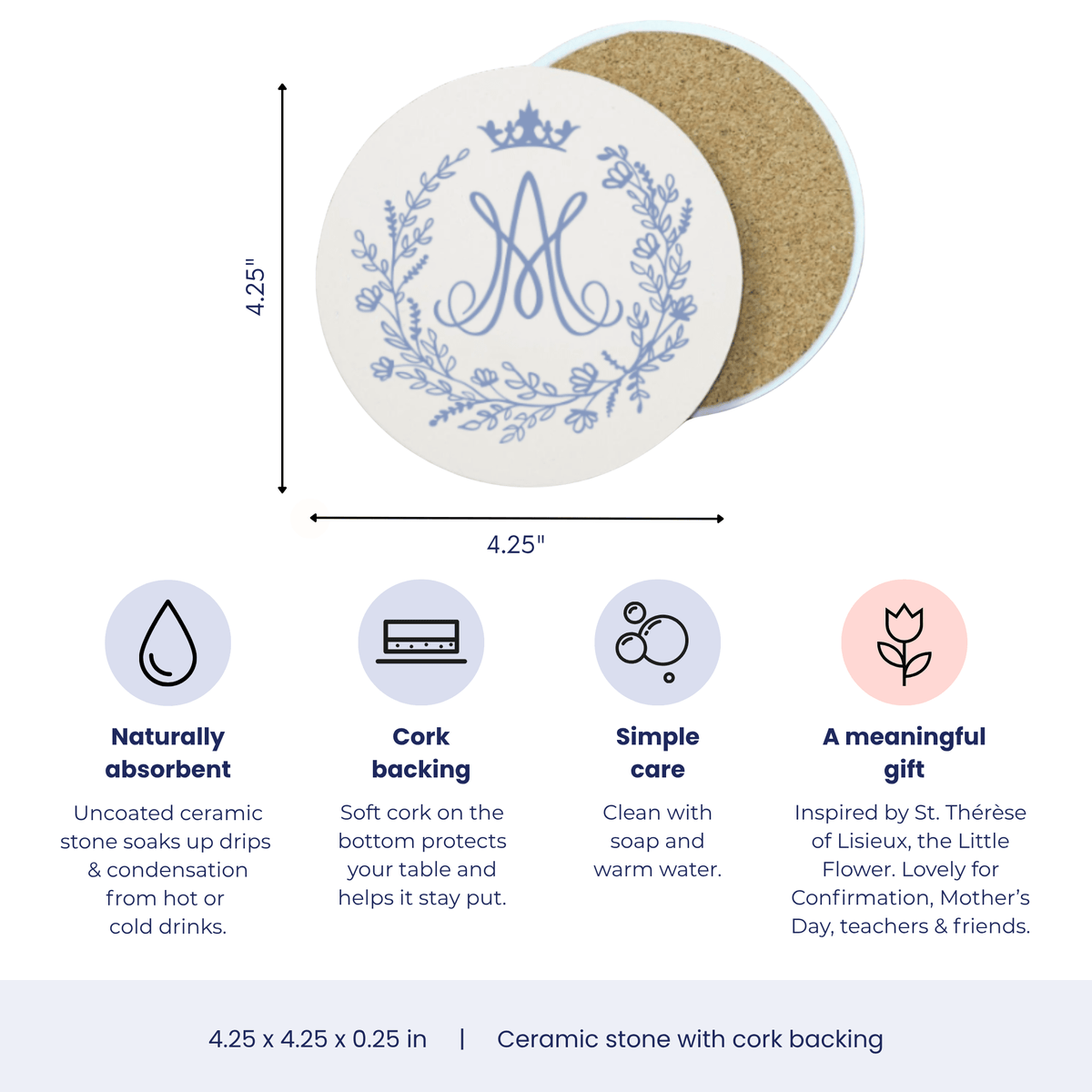 Auspice Maria Stone Coaster — Marian Monogram - Firefly Wishes