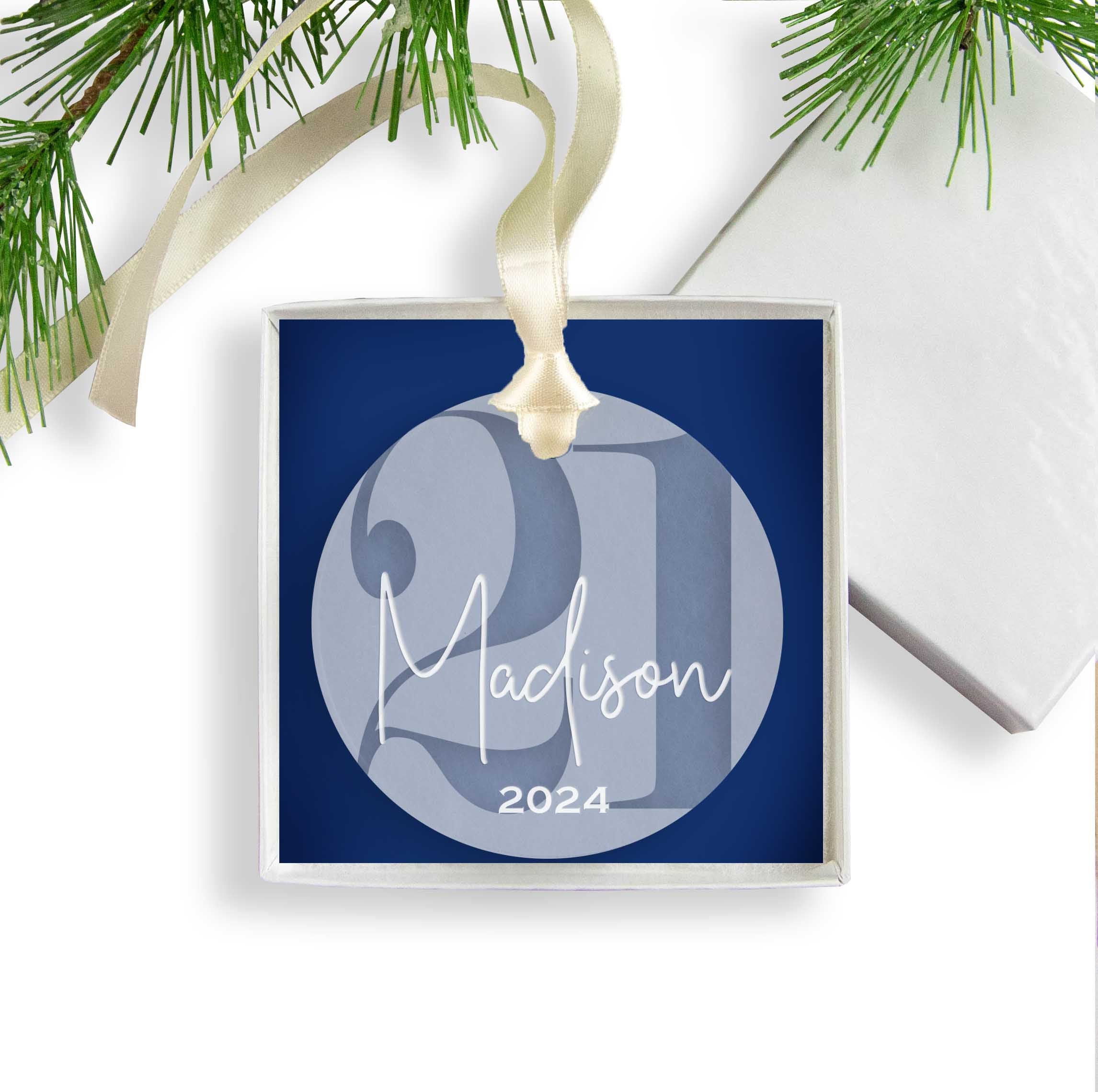 Personalized 21st Birthday Acrylic Christmas Ornament, Gift Box Included