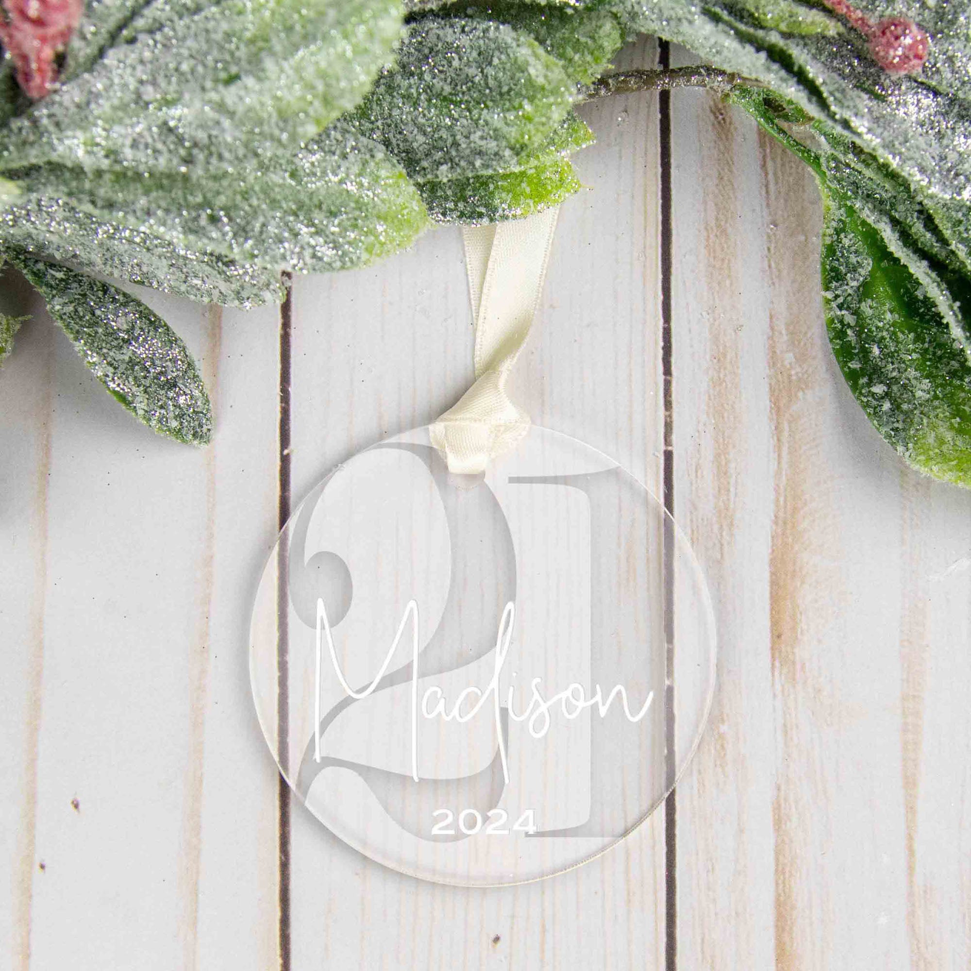 Personalized 21st Birthday Acrylic Christmas Ornament, Gift Box Included
