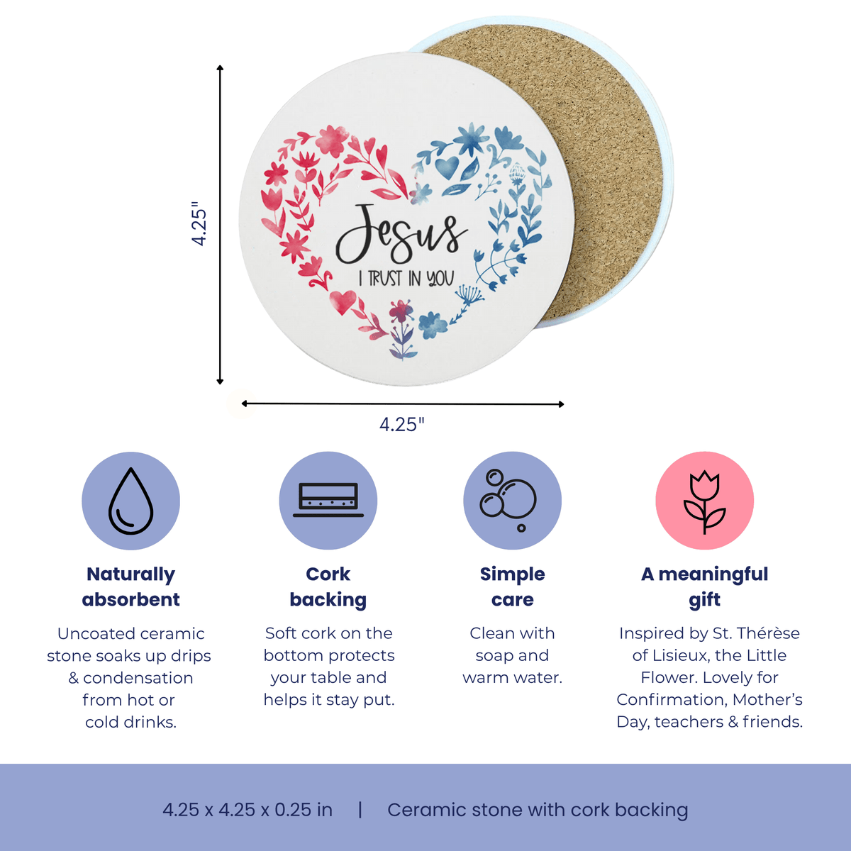 Jesus, I Trust in You Stone Coaster — Divine Mercy - Firefly Wishes