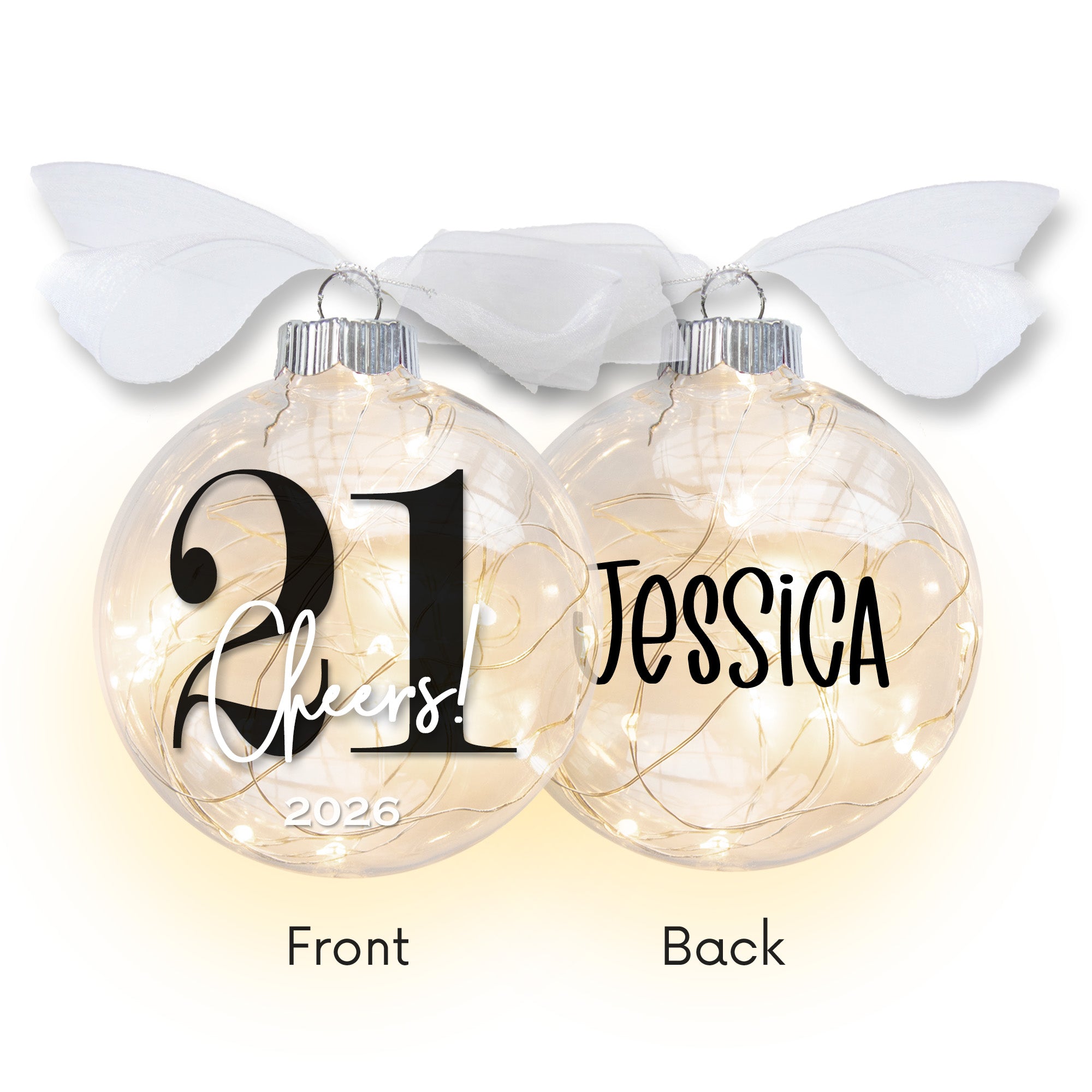 Personalized 21st Birthday Lighted Christmas Ornament - Cheers to 21