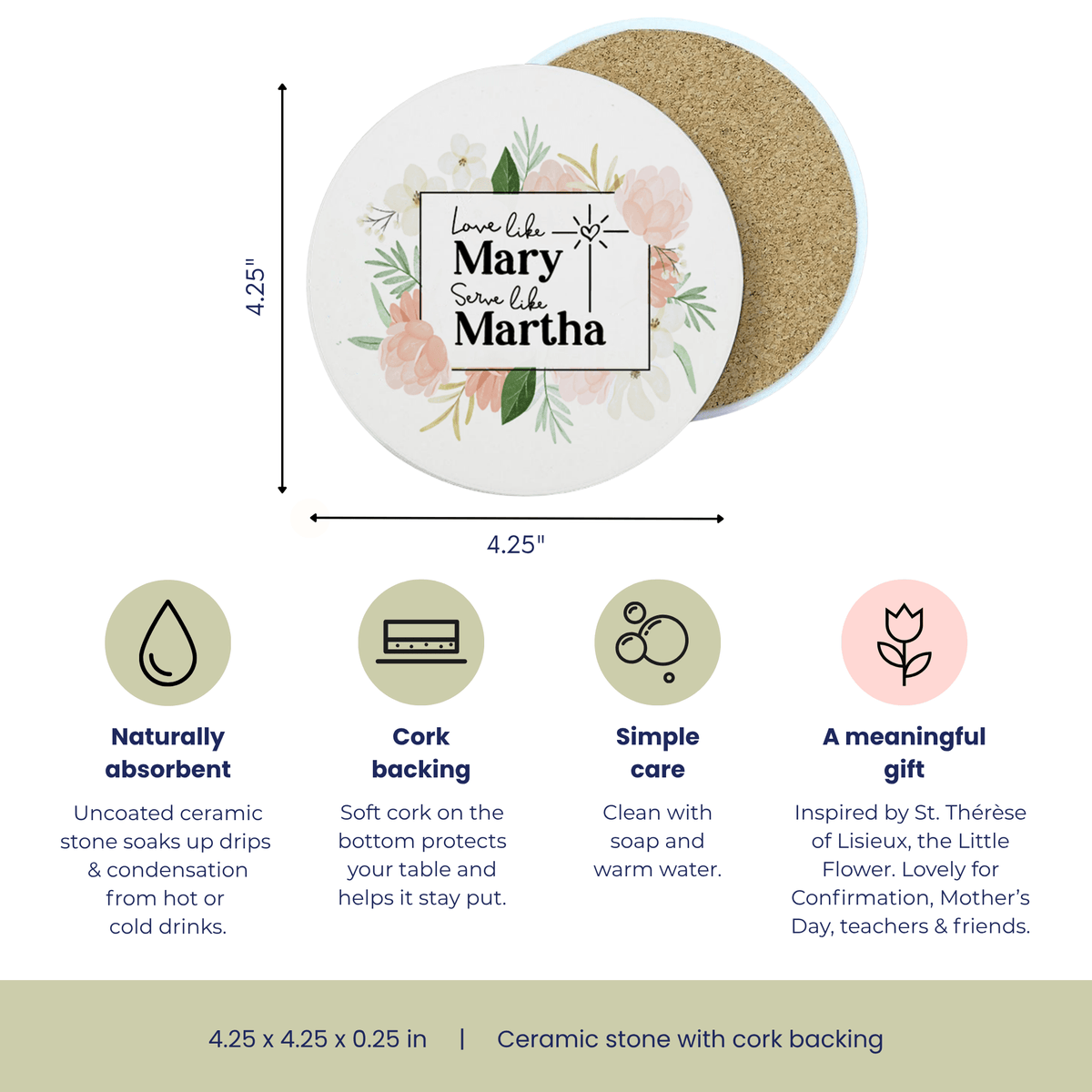 Love Like Mary, Serve Like Martha Stone Coaster - Firefly Wishes