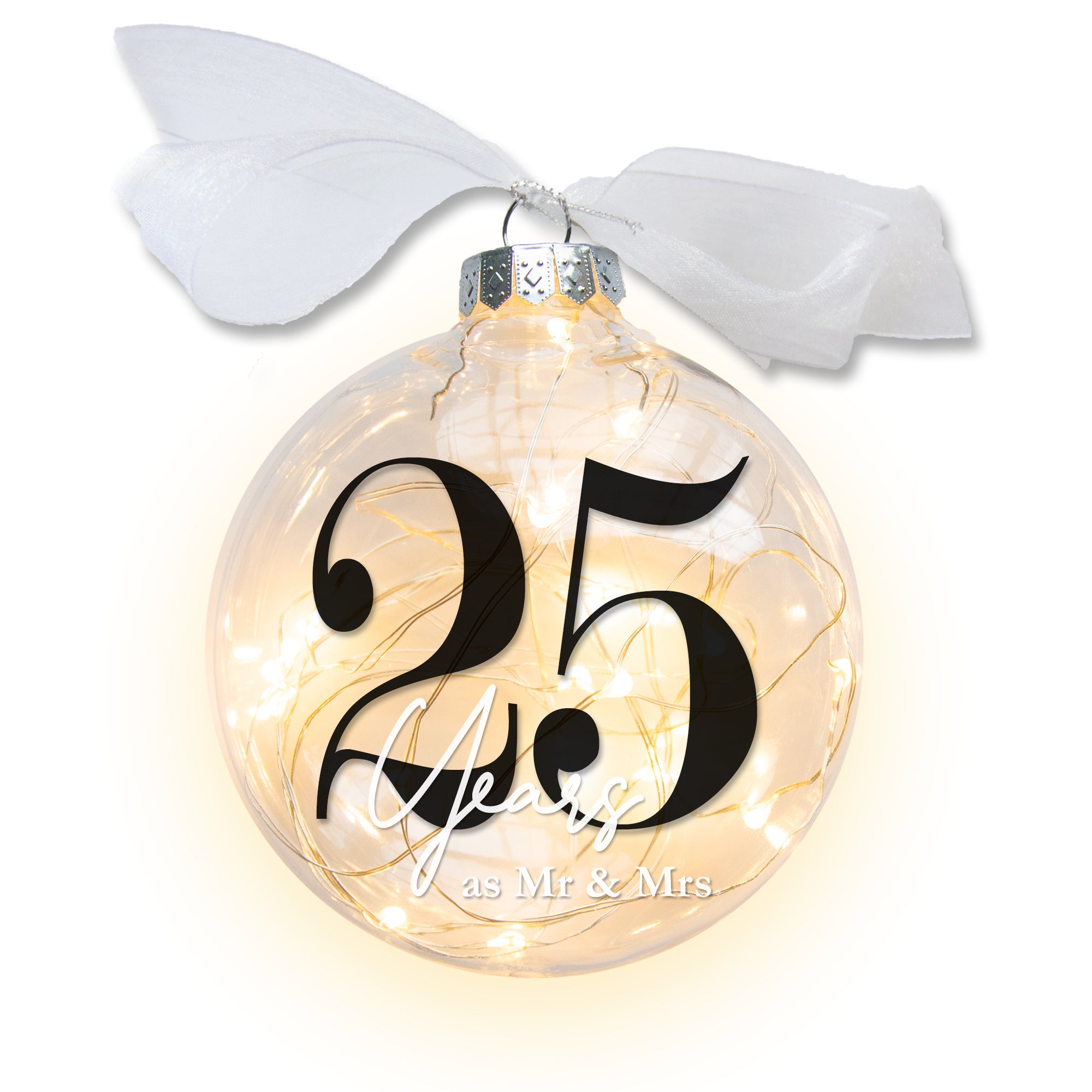 25th Wedding Anniversary Lighted Christmas Ornament
