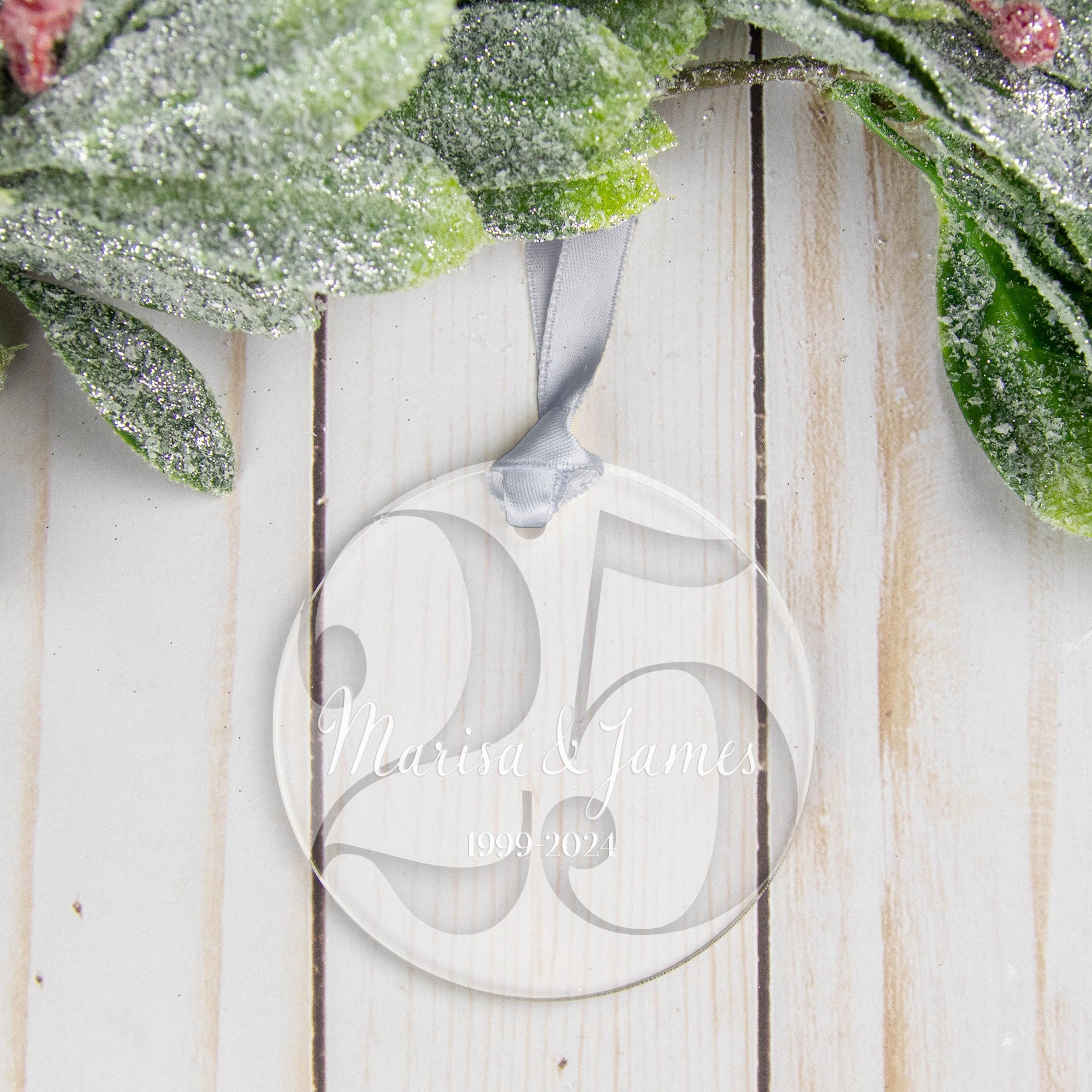 Personalized 25th Wedding Anniversary Ornament - 25 Year Silver Anniversary Gift - Engraved Acrylic Christmas Keepsake - Firefly Wishes