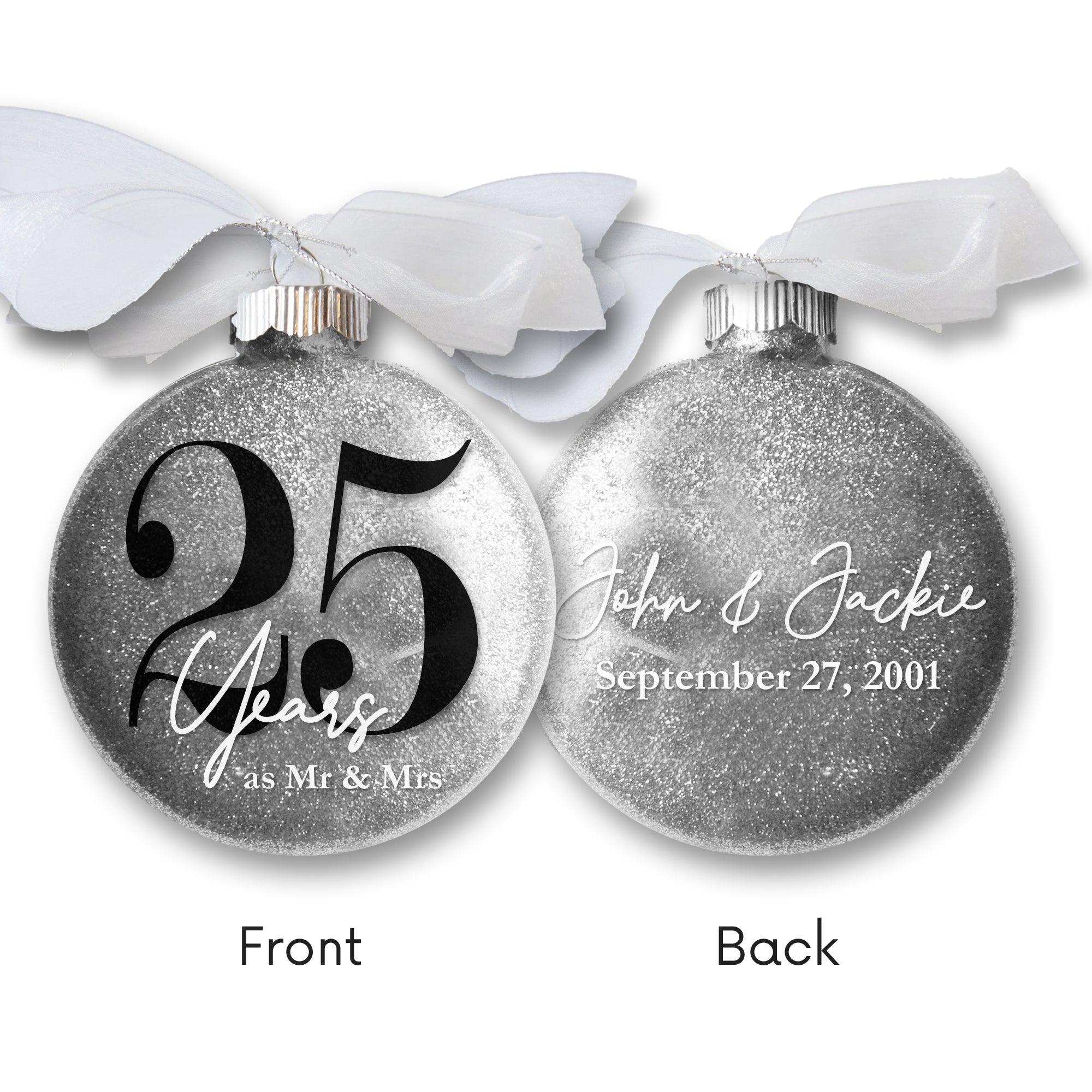 25th Wedding Anniversary Glitter Christmas Ornament