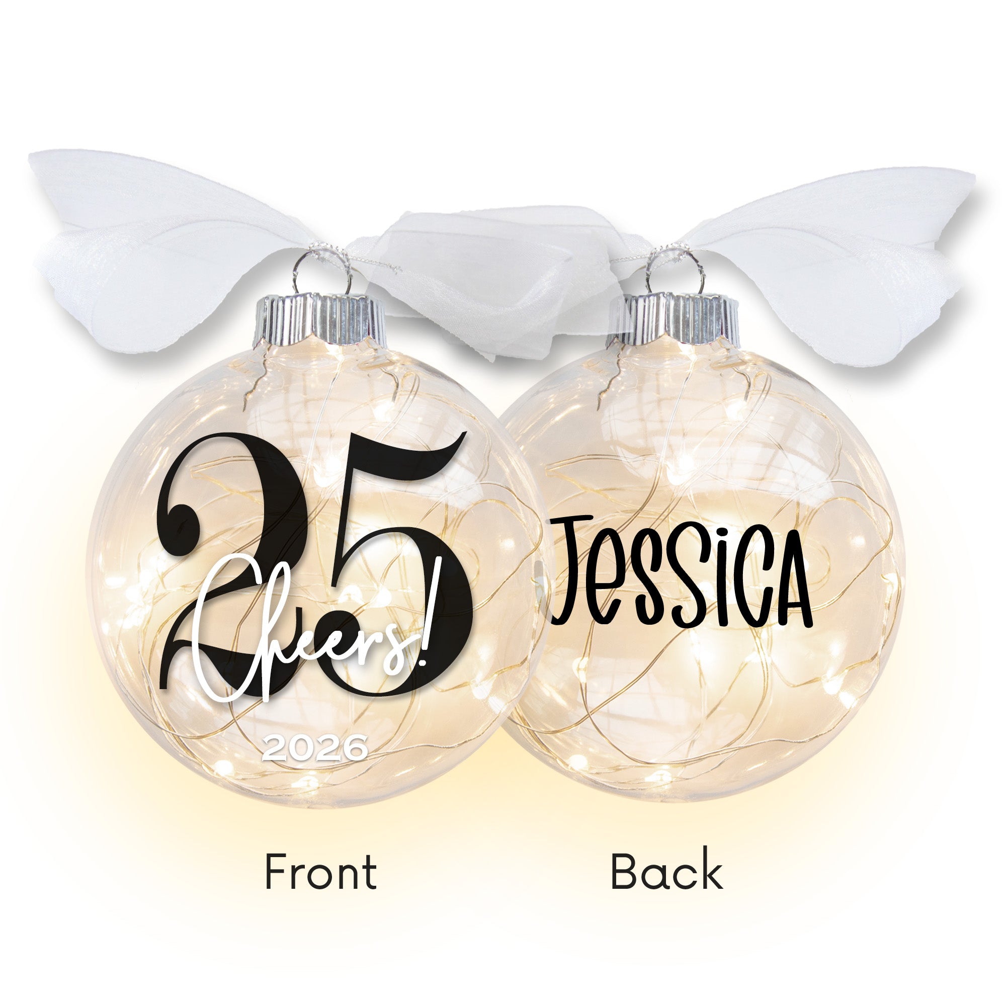 Personalized 25th Birthday Lighted Christmas Ornament - Cheers to 25