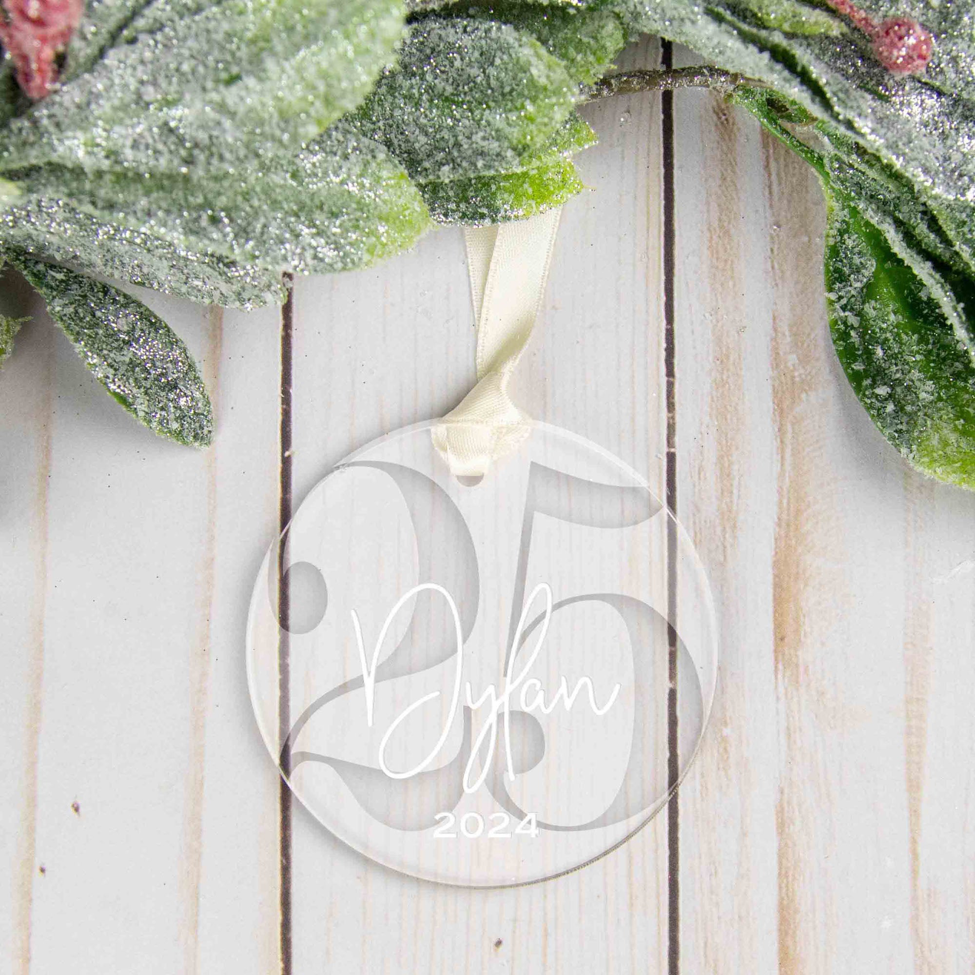 Personalized 25th Birthday Acrylic Christmas Ornament, Gift Box Included - Firefly Wishes