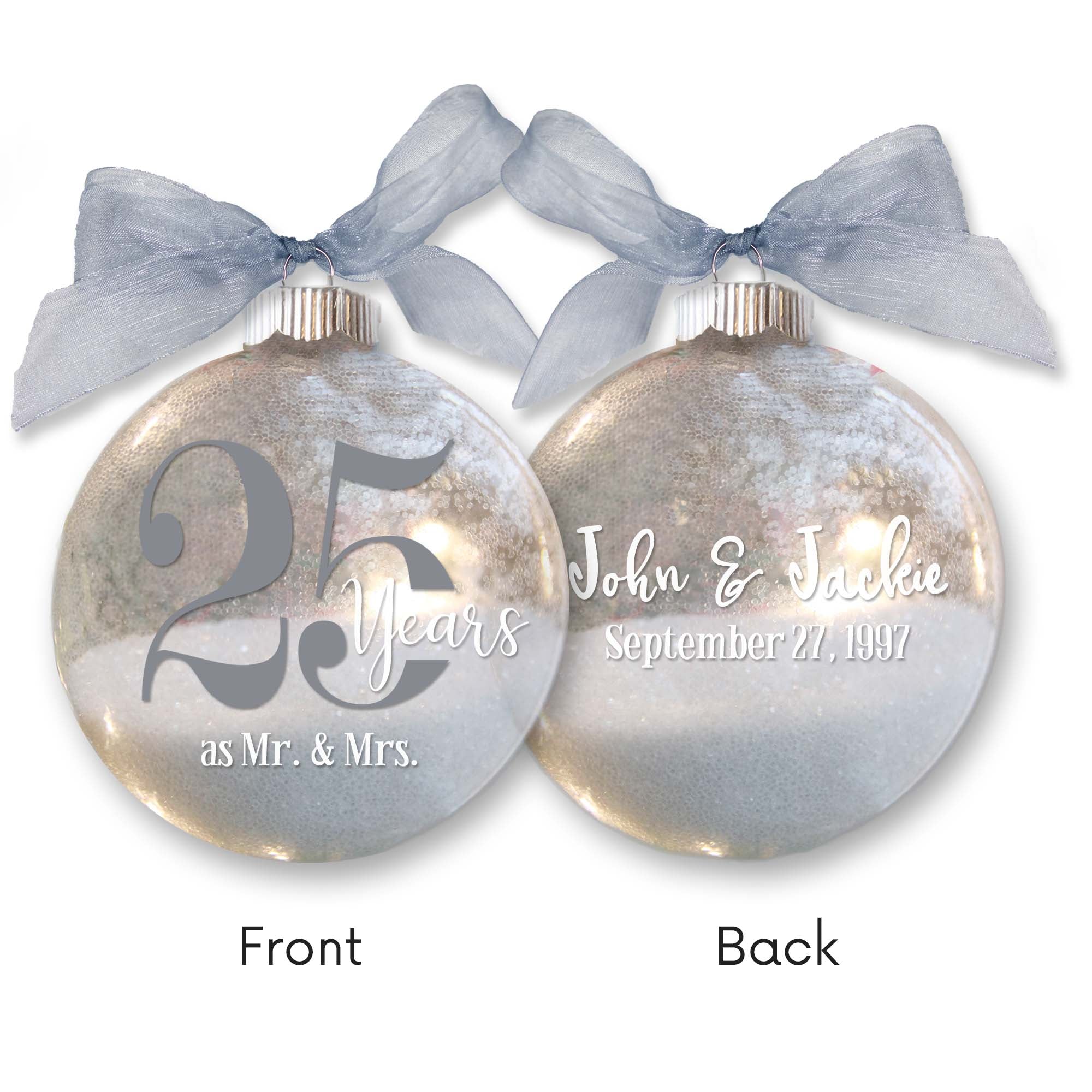 25th Wedding Anniversary Glitter Christmas Ornament