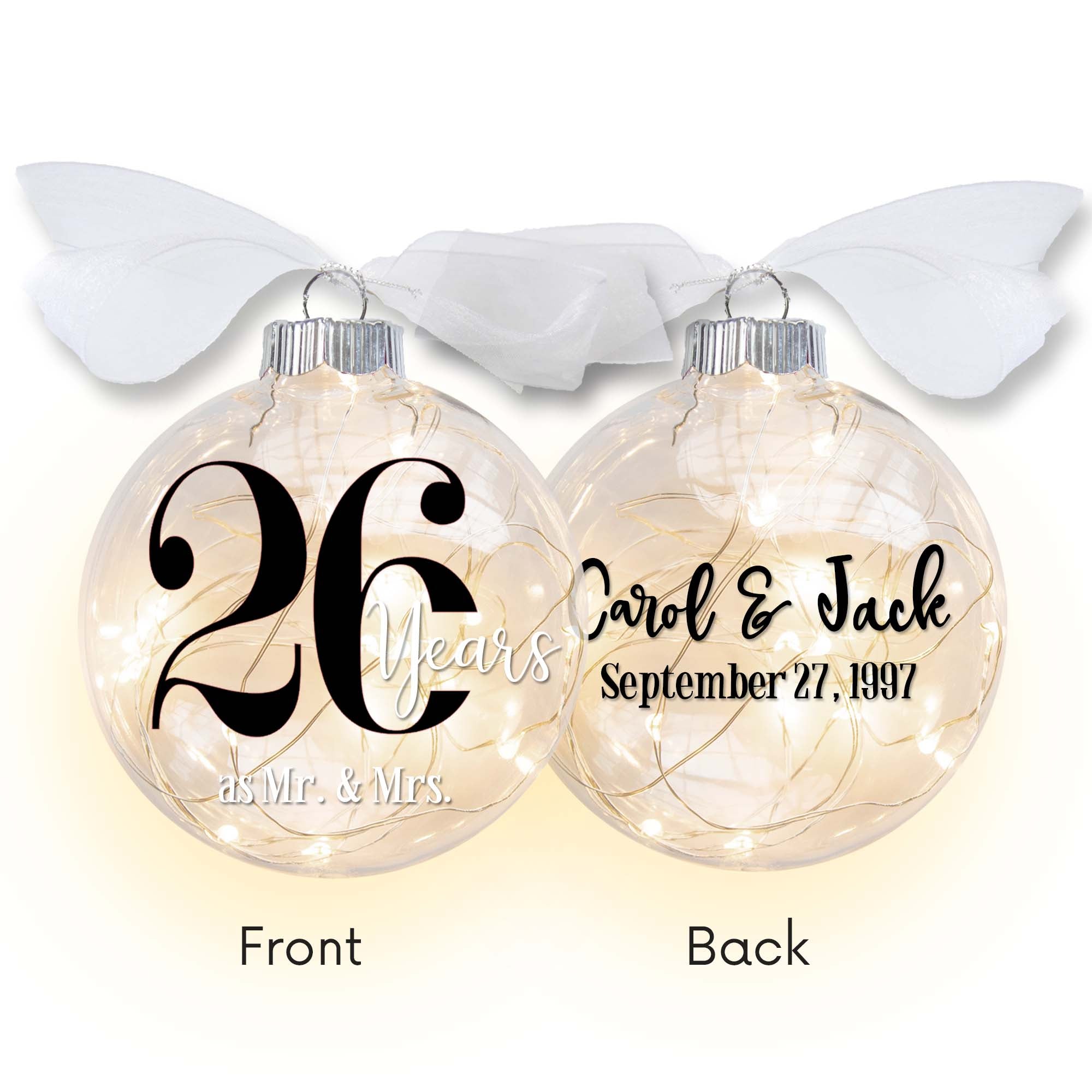 Custom Wedding Anniversary Lighted Christmas Ornament