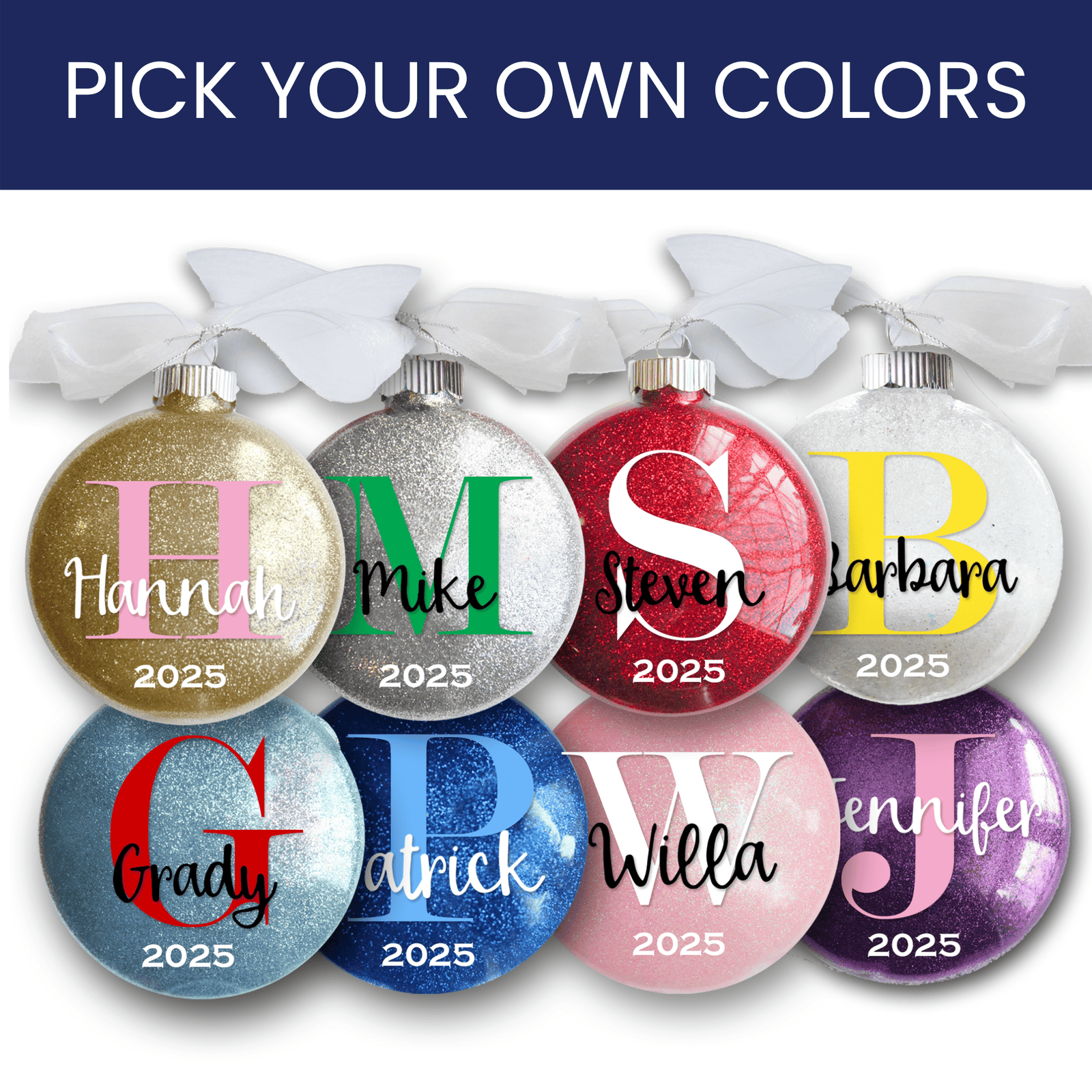 Personalized Monogram Glitter Christmas Ornament - Firefly Wishes
