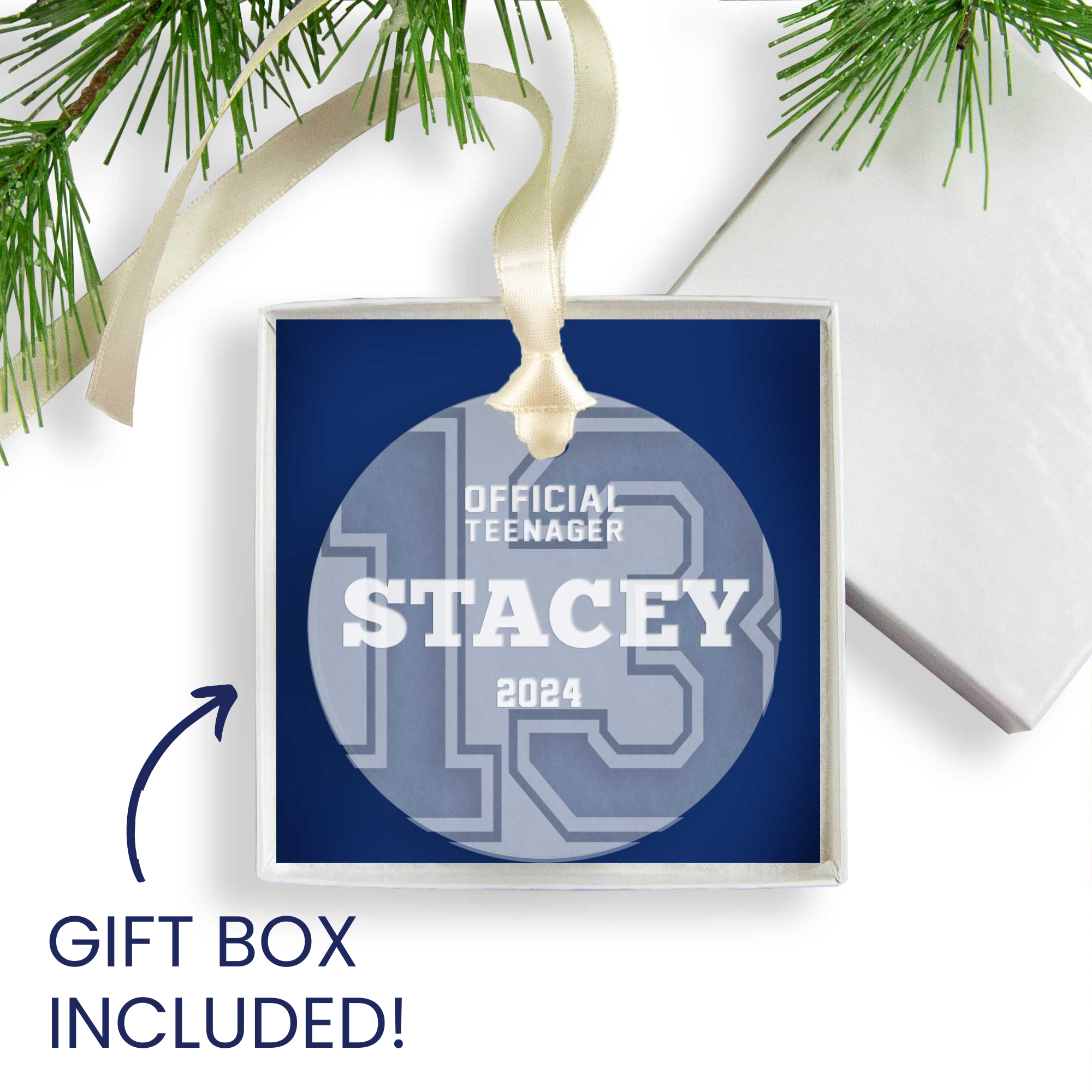 Personalized 13th Birthday "Official Teenager" Acrylic Christmas Ornament, Gift Box Included