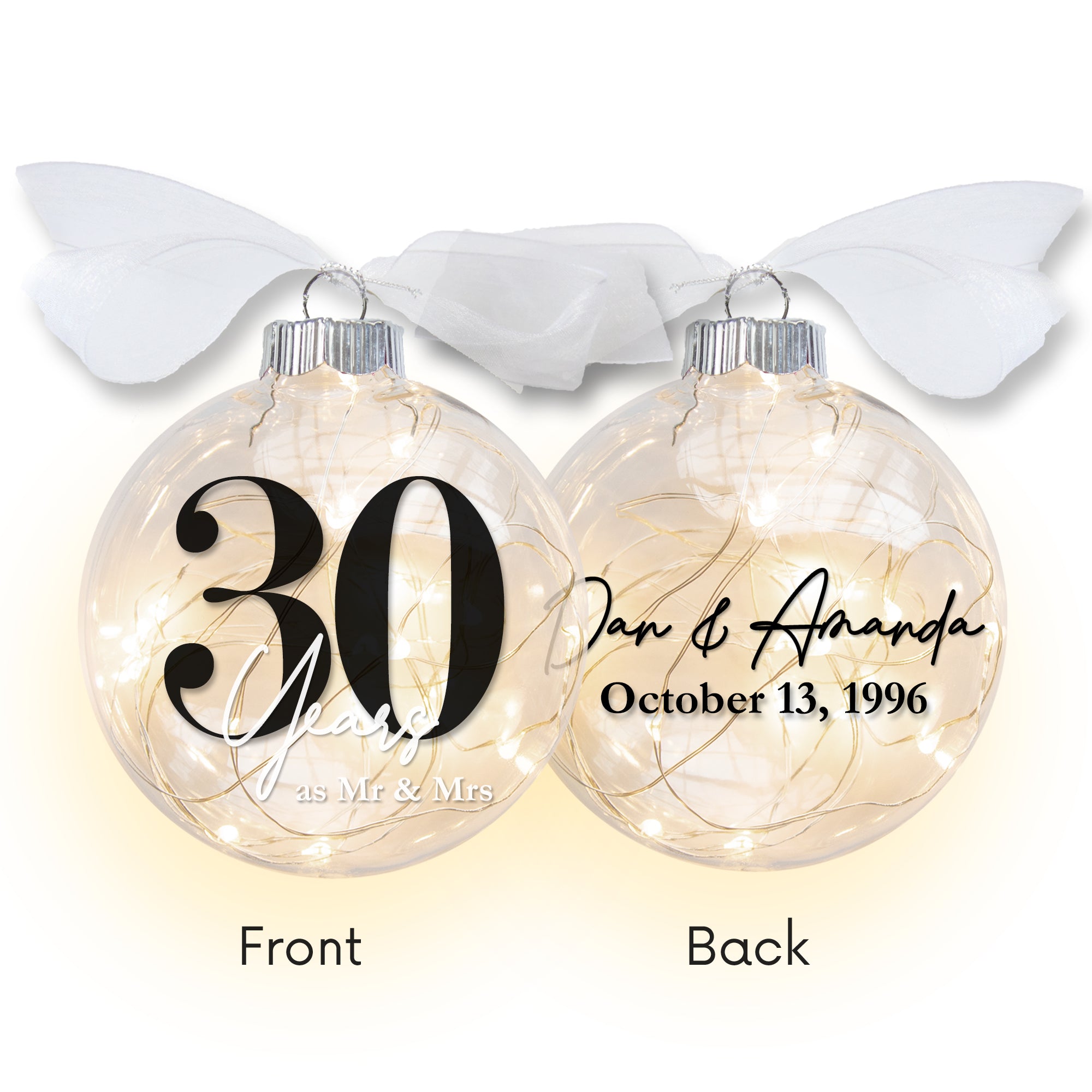 30th Wedding Anniversary Lighted Christmas Ornament