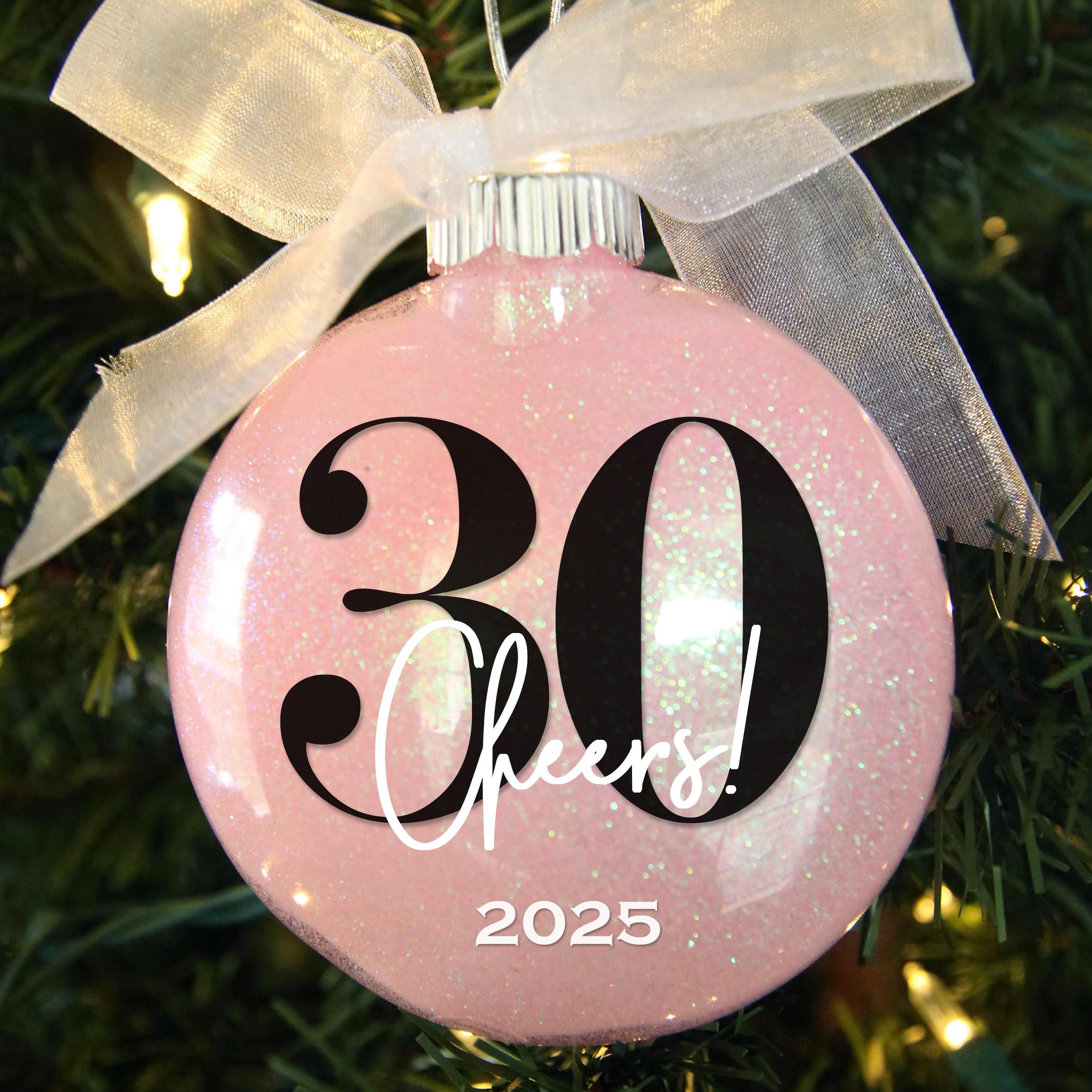 Personalized 30th Birthday Glitter Christmas Ornament - Custom Name & Year - Firefly Wishes