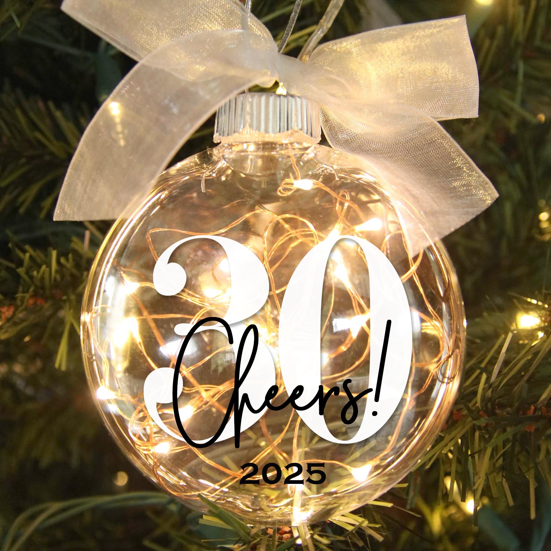 Personalized 30th Birthday Lighted Christmas Ornament - Cheers to Thirty Years - Firefly Wishes