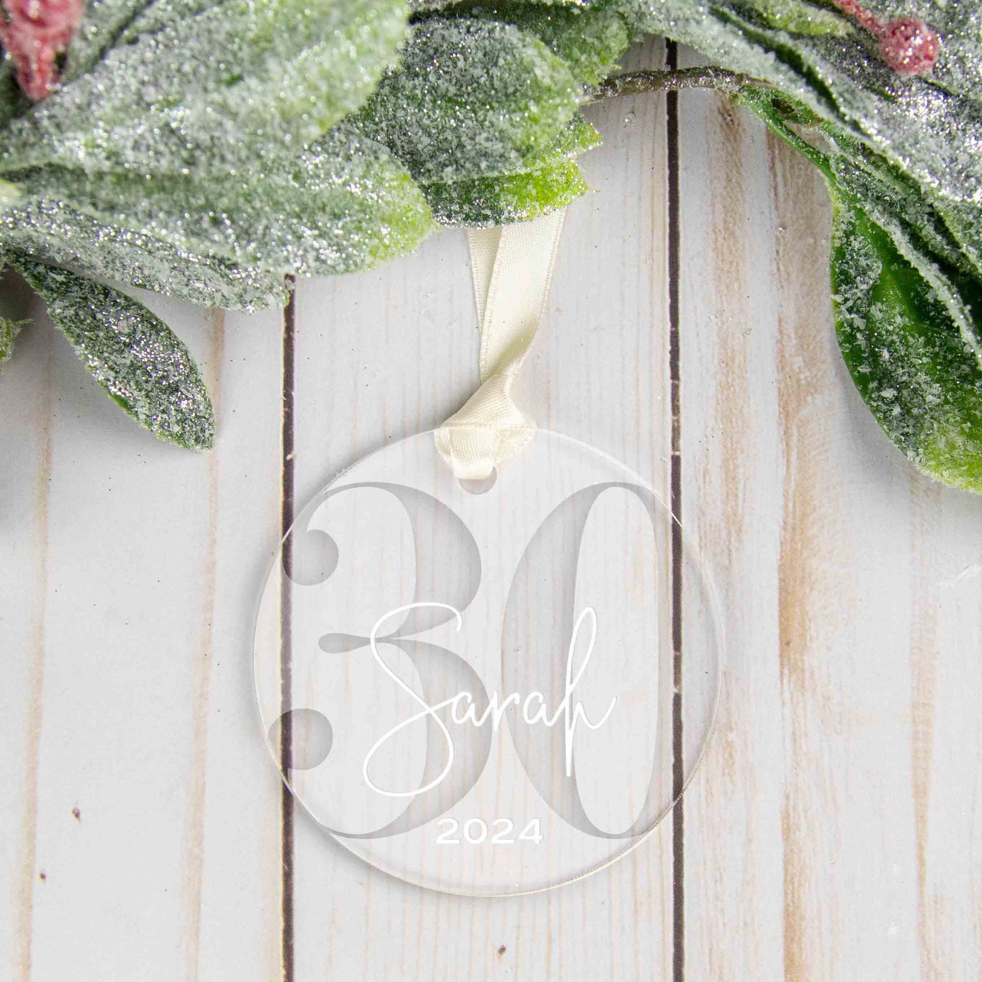 Personalized 30th Birthday Acrylic Christmas Ornament, Gift Box Included - Firefly Wishes