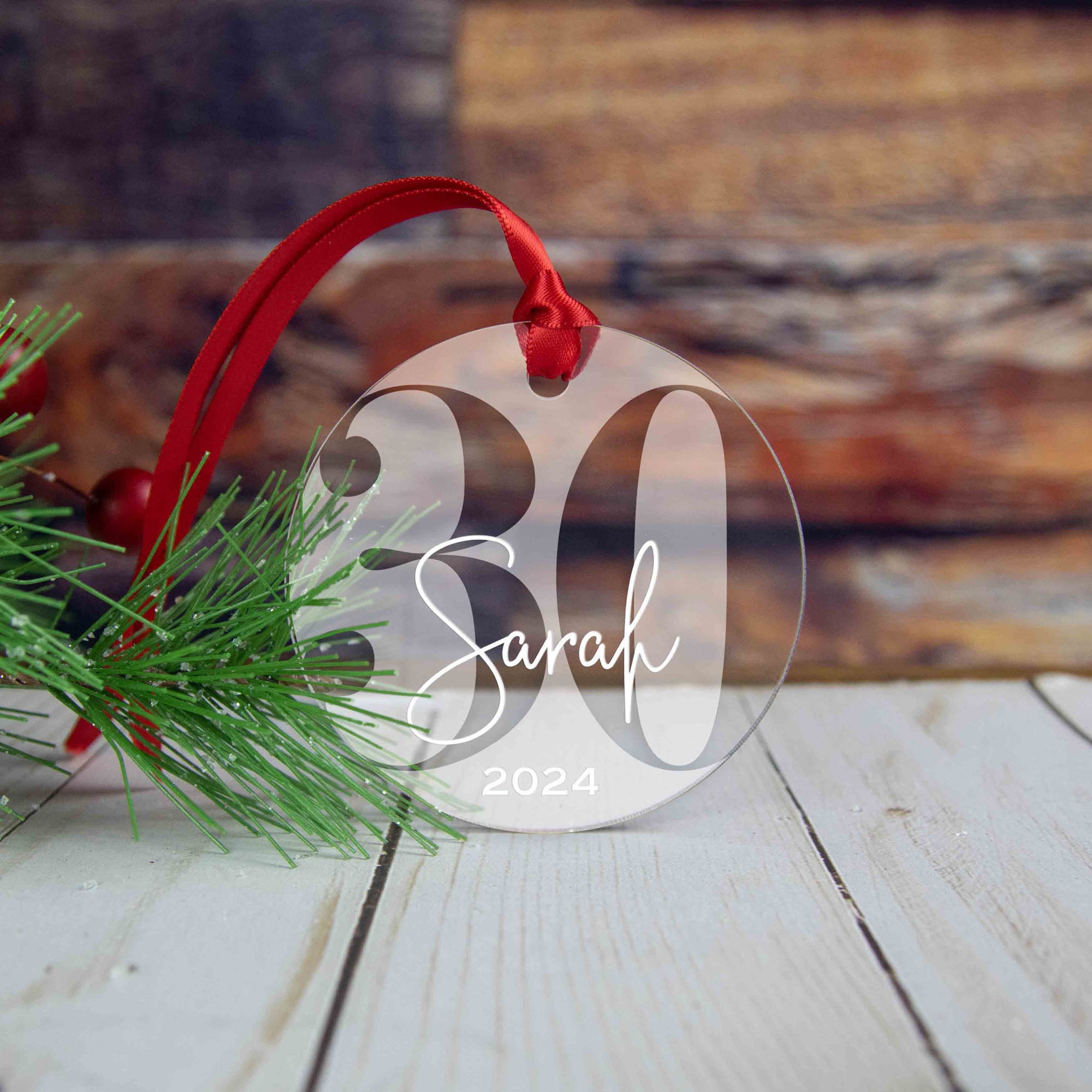 Personalized 30th Birthday Acrylic Christmas Ornament, Gift Box Included